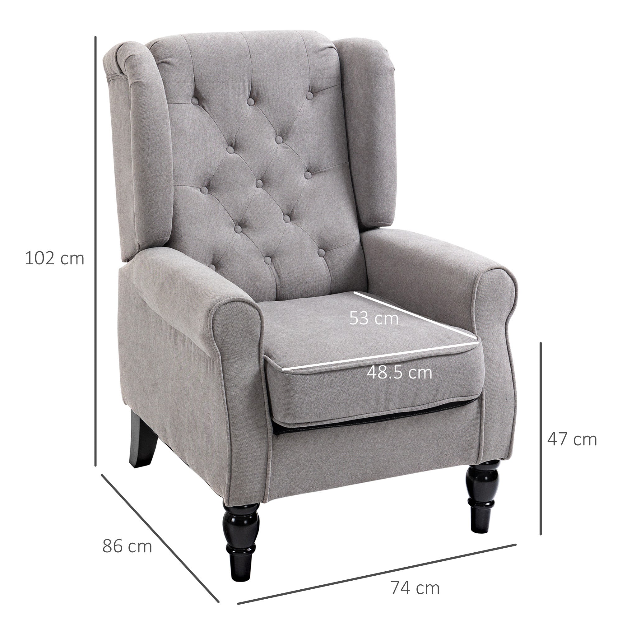 Retro Accent Chair, Wingback Armchair with Wood Frame Button Tufted Design for Living Room Bedroom, Grey-2
