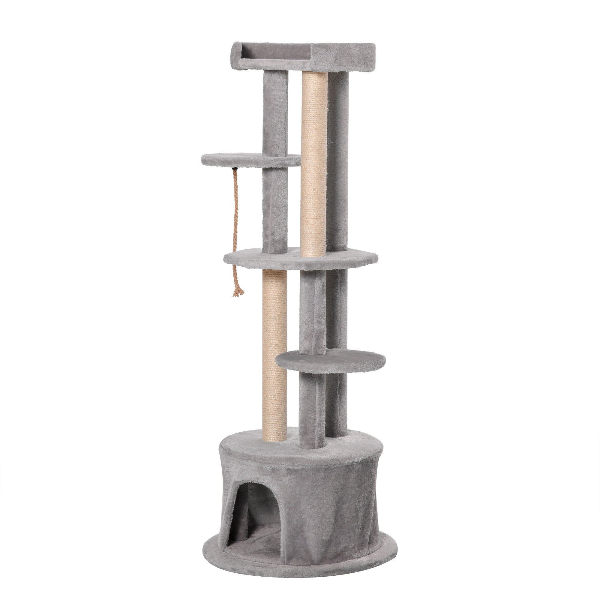 Cat Tree Kitten Tower Multi-level Activity Centre Pet Furniture with Scratching Post Condo Hanging Ropes Plush Perches Grey-0
