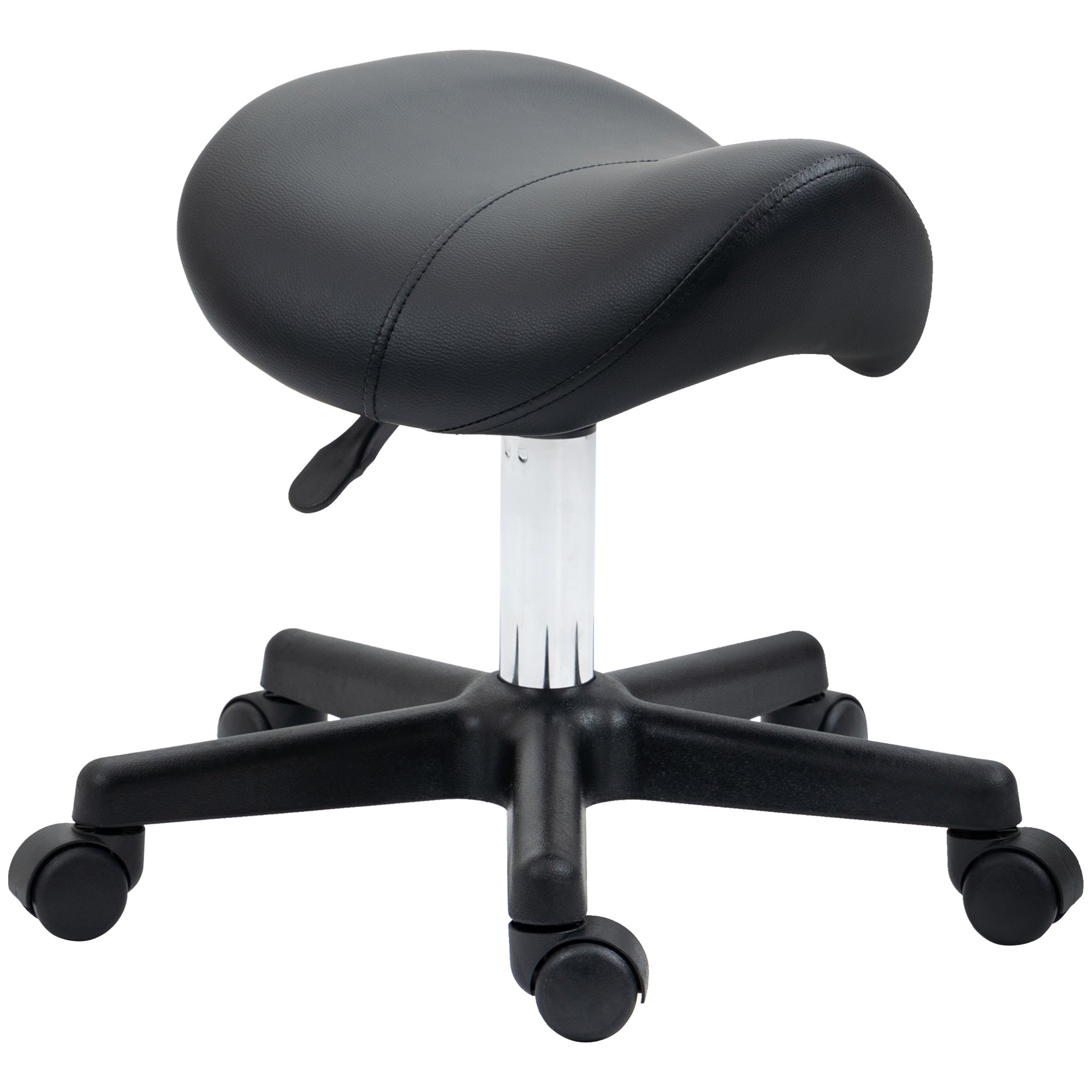 Saddle Stool, PU Leather Adjustable Rolling Salon Chair with Steel Frame for Massage, Spa, Beauty and Tattoo, Black-0