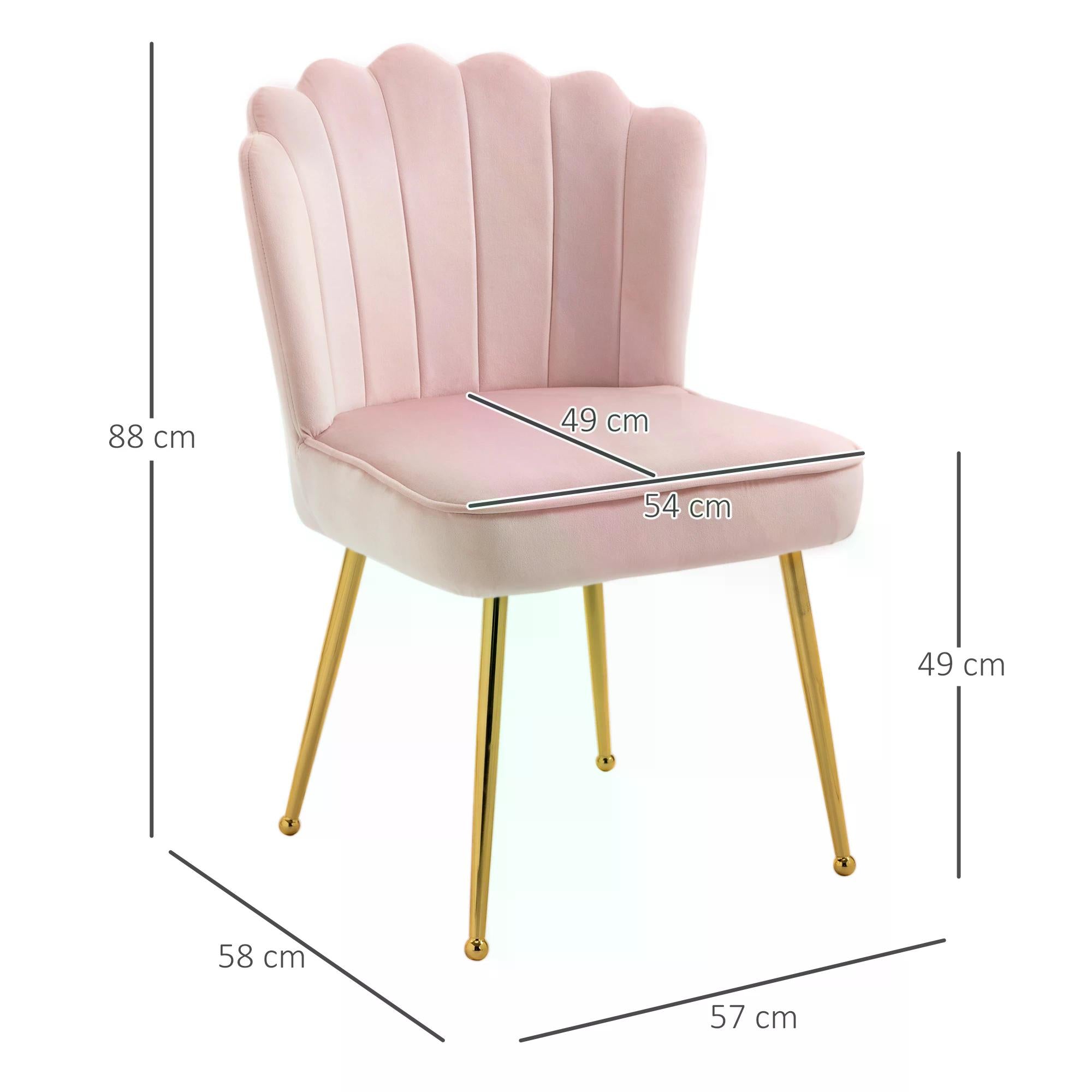 Velvet-Feel Shell Luxe Accent Chair, Glam Vanity Chair Makeup Seat, Home Bedroom Lounge with Metal Legs Comfort Padding, Pink-2