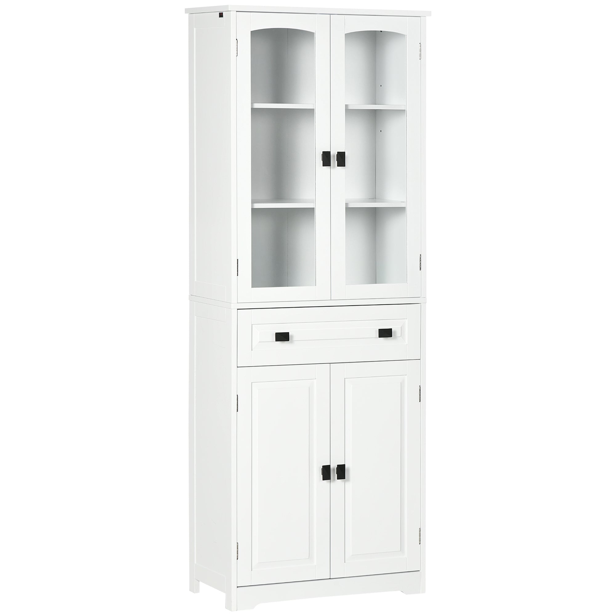 Kitchen Cupboard, Freestanding Storage Cabinet with 2 Adjustable Shelves, Drawer and Glass Door for Living Room, Dining Room, 160cm, White-0