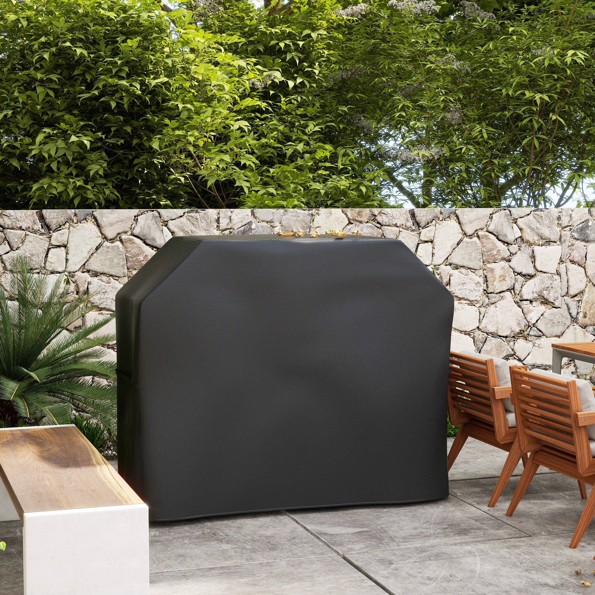 147 x 61cm Plastic Coated Protective Grill Cover - Black-1
