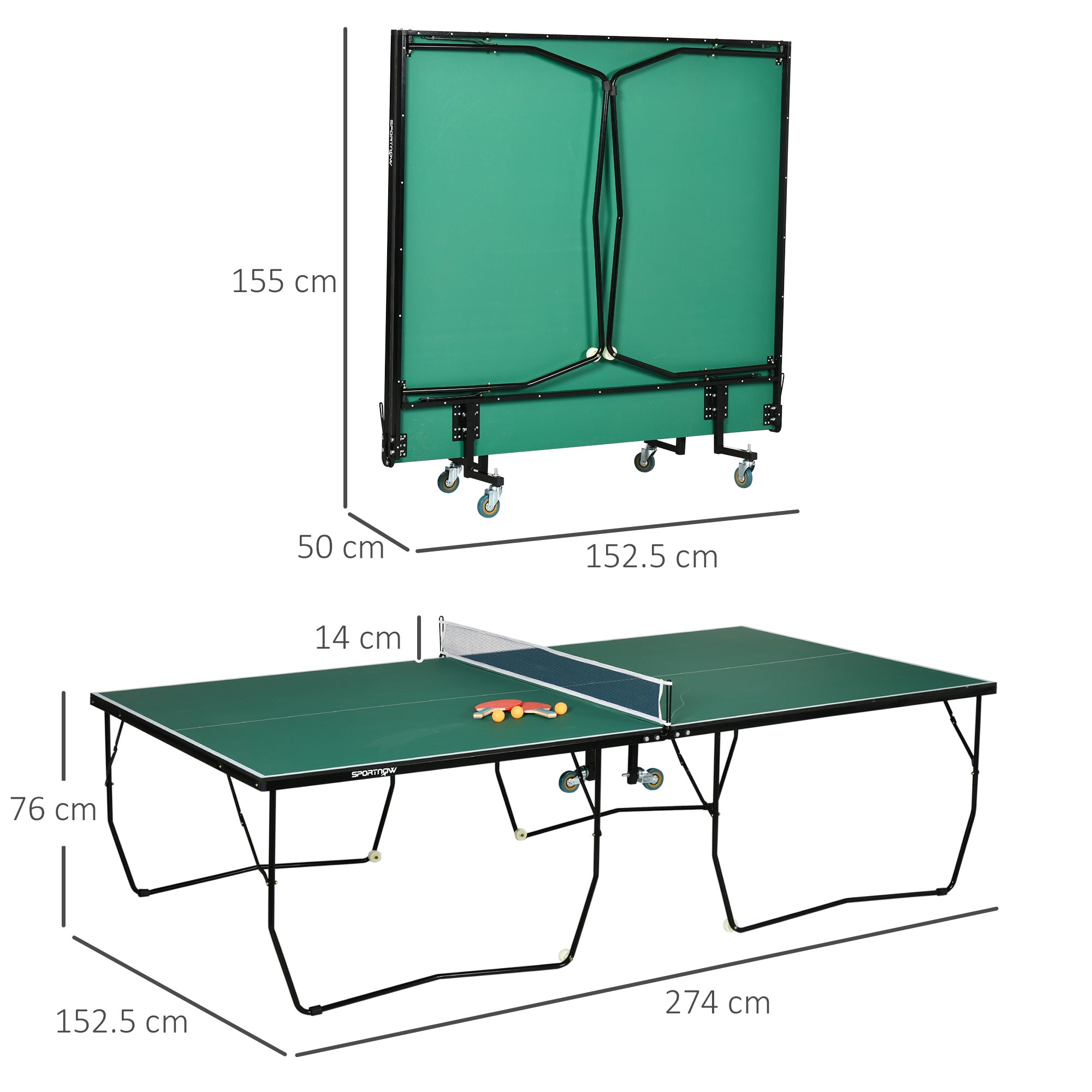 9FT Outdoor Folding Table, Tennis Table, with 8 Wheels, for Indoor and Outdoor Use - Green-2