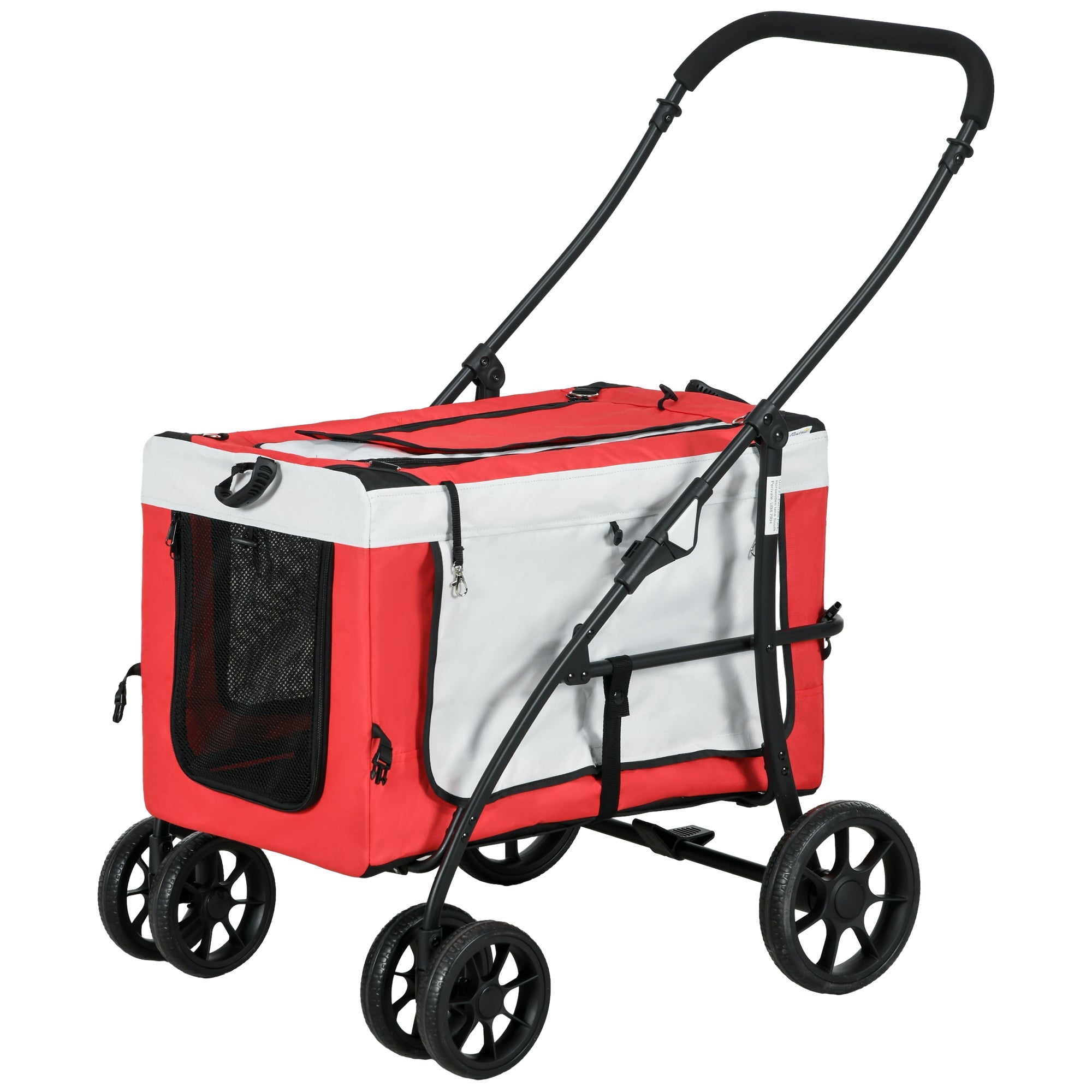 Foldable Dog Stroller, Pet Travel Crate, with Detachable Carrier, Soft Padding, for Mini, Small Dogs - Red-0