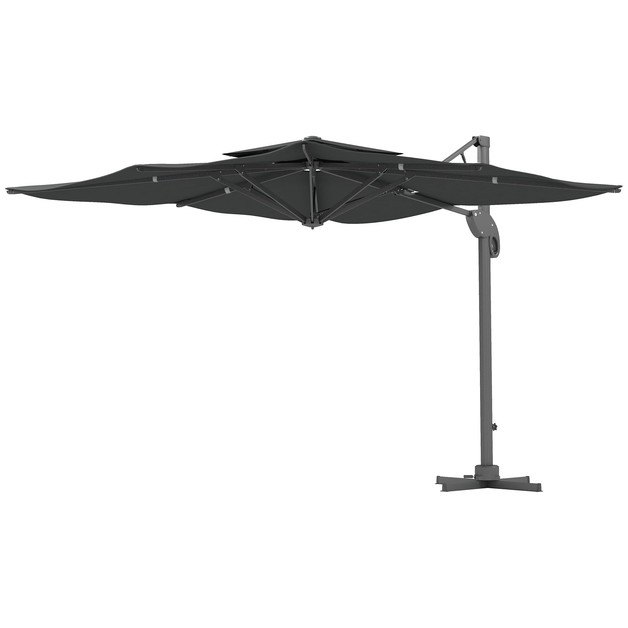 Garden Parasol, 3(m) Cantilever Parasol with Hydraulic Mechanism, Dual Vented Top, 8 Ribs, Cross Base, Grey-0