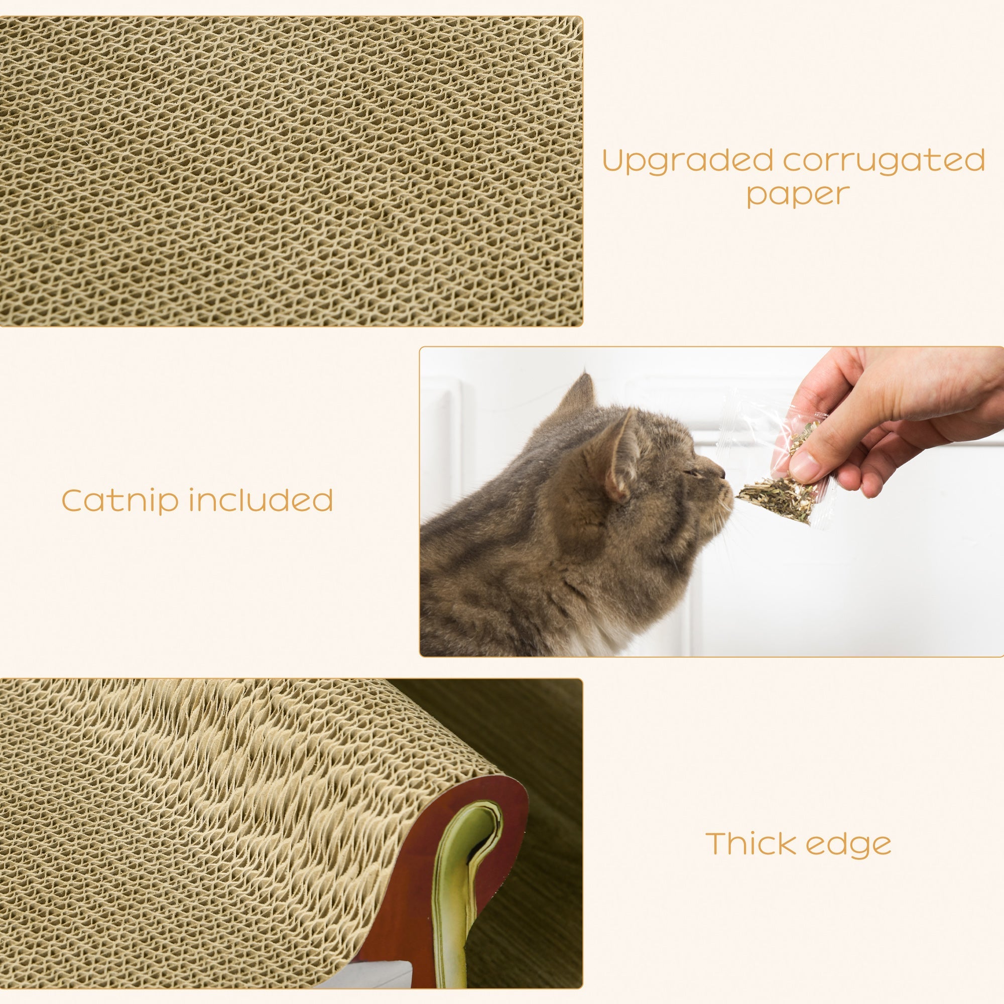 Cat Cardboard Scratcher, Lounge Sofa Bed with Catnip, 58 x 29.5 x 29cm-4