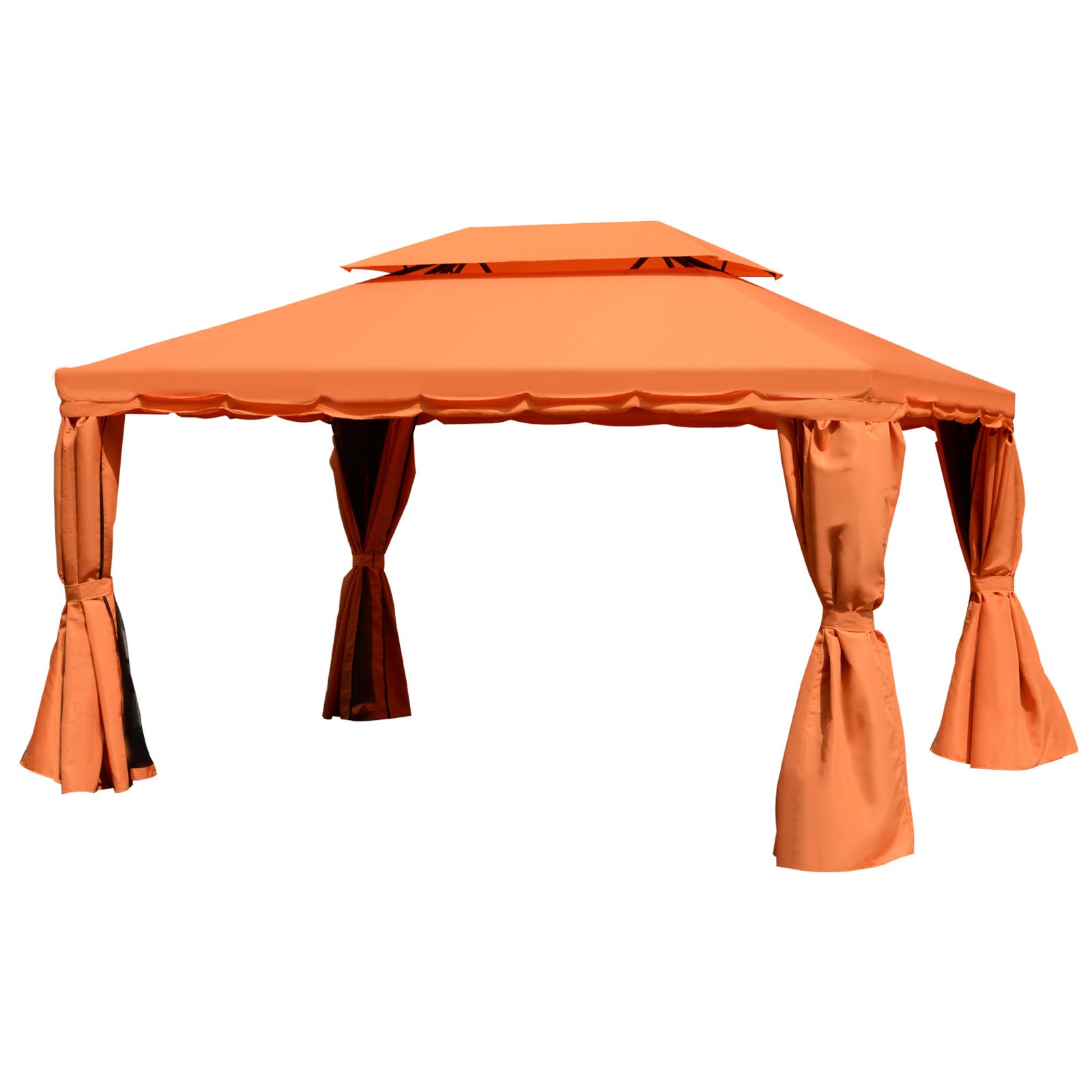 3 x 4 m Aluminium Metal Gazebo Marquee Canopy Pavilion Patio Garden Party Tent Shelter with Nets and Sidewalls - Orange-0