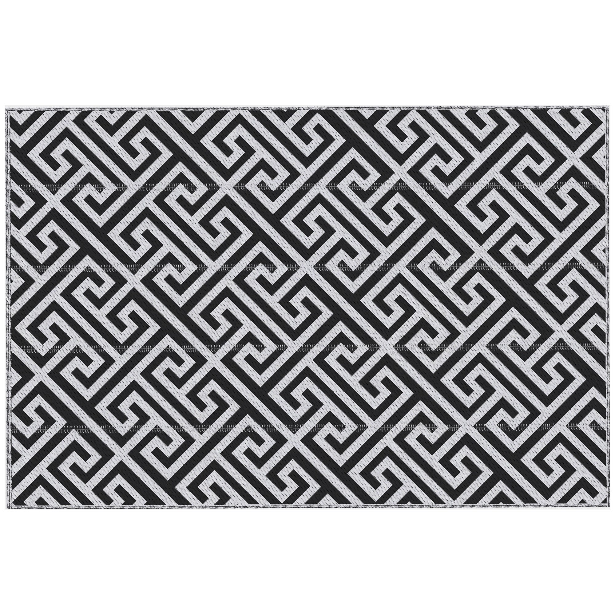 182 x 274 cm(6x9ft) Outdoor Rug Reversible Mat Plastic Straw Rug Portable RV Camping Mat for Garden Deck Picnic Indoor, Black & White-0
