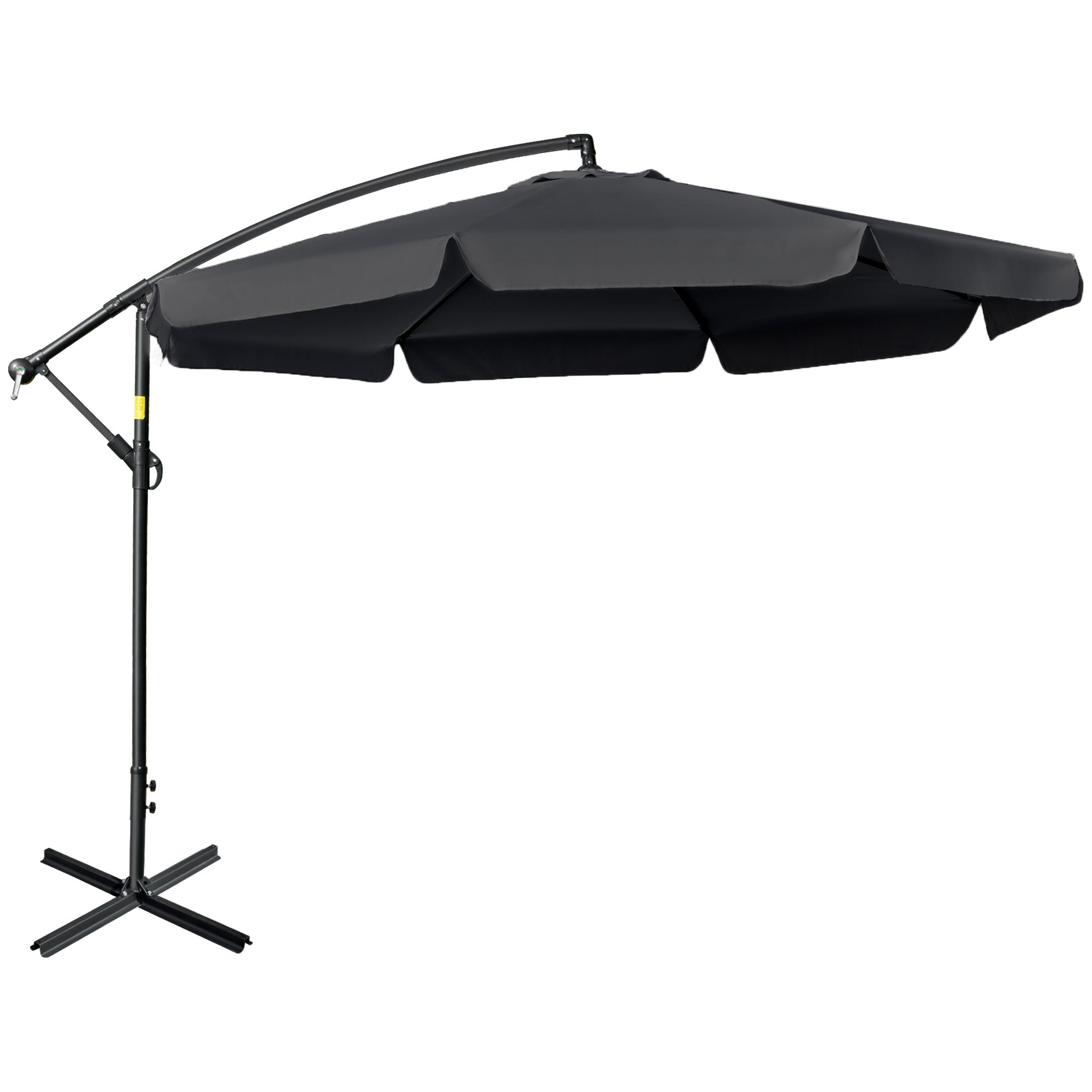 2.7m Banana Parasol Cantilever Umbrella with Crank Handle and Cross Base for Outdoor, Hanging Sun Shade, Black-0