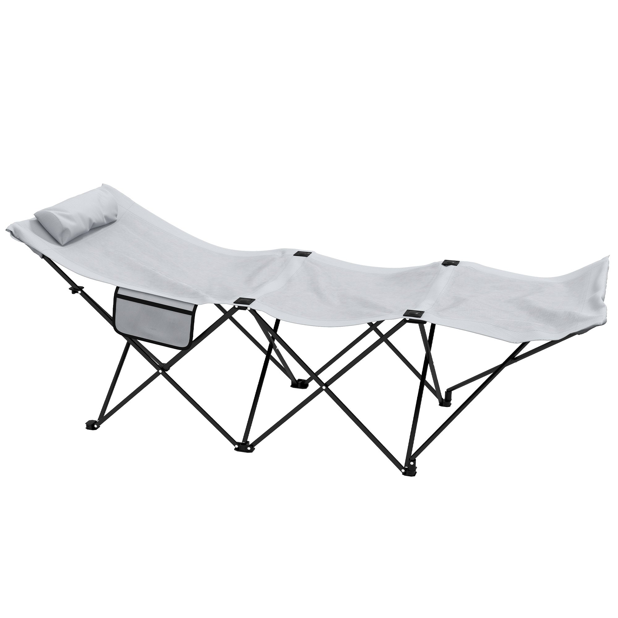 Foldable Sun Lounger, Outdoor Tanning Sun Lounger Chair with Side Pocket, Headrest, Oxford Seat, for Beach, Yard, Patio, Light Grey-0