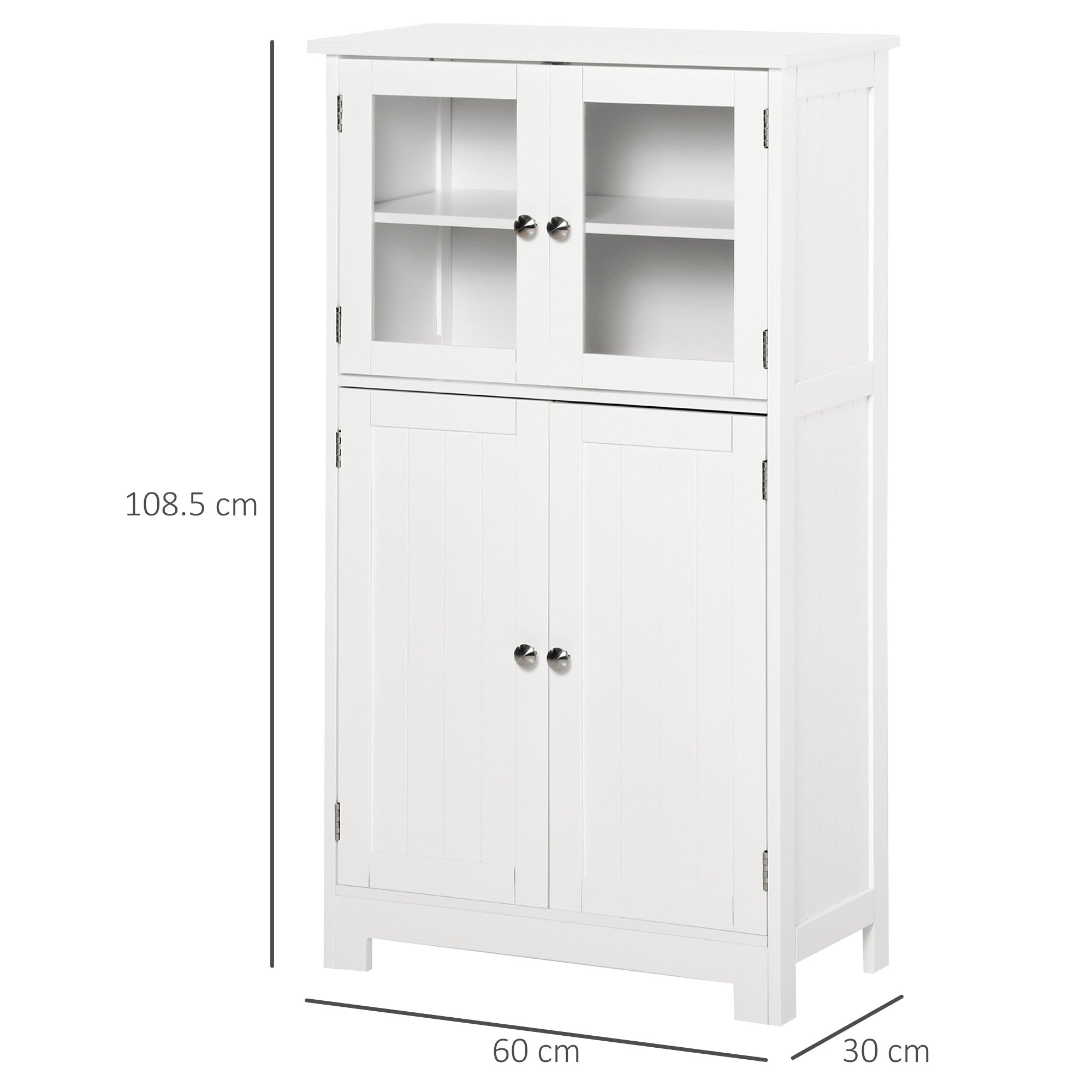 Bathroom Floor Storage Cabinet with Tempered Glass Doors and Adjustable Shelf, Free Standing Organizer for Living Room Entryway, White-2