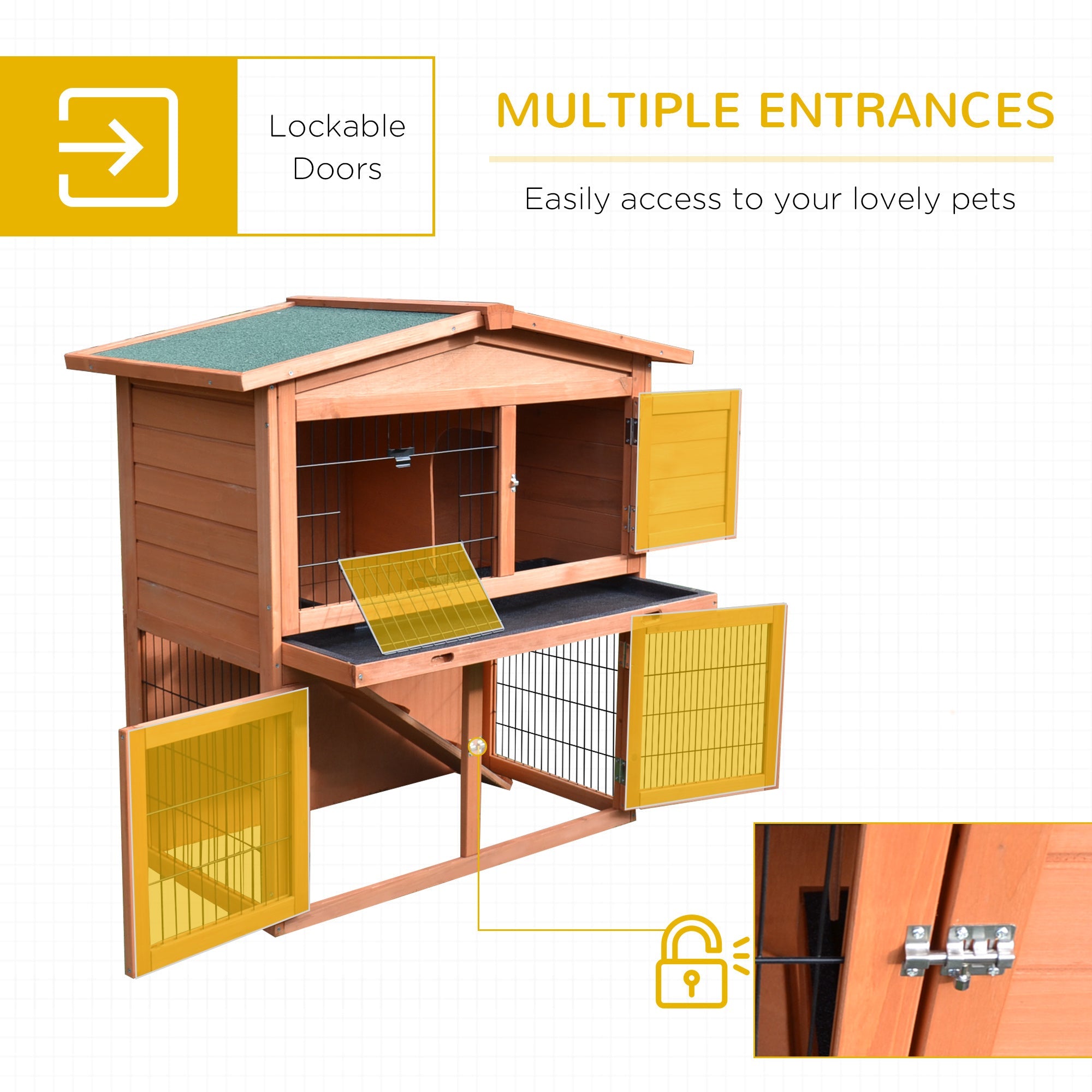 2 Tier Rabbit Hutch Guinea Pig Hutch Ferret Cage with Ramp Slide Out Tray for Indoor Outdoor 100.5 x 55 x 101 cm-4