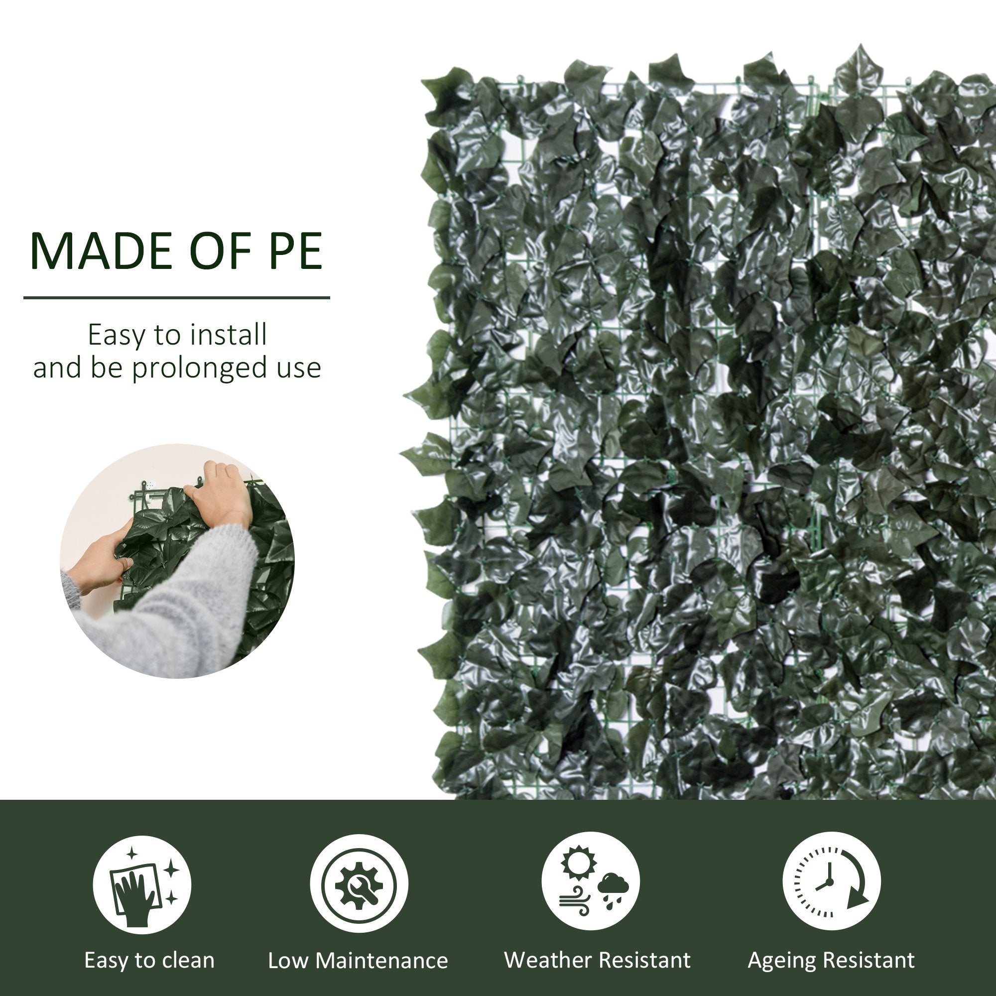 Artificial Leaf Screen Panel, 2.4x1 m-Dark Green-3