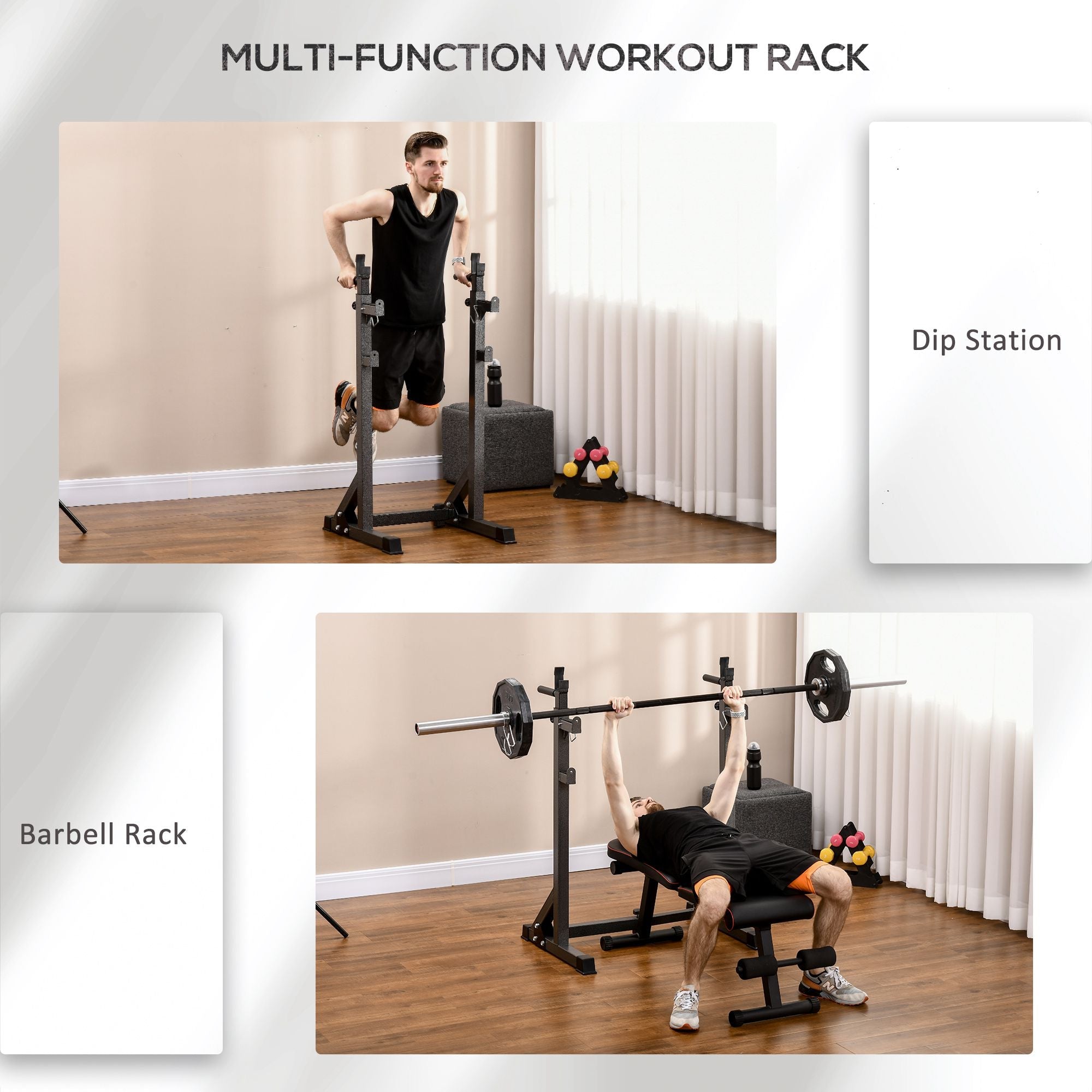 Heavy Duty Barbell Squat Rack with Dip Station, Adjustable and Multifunctional Weight Power Stand for Home Gym-3