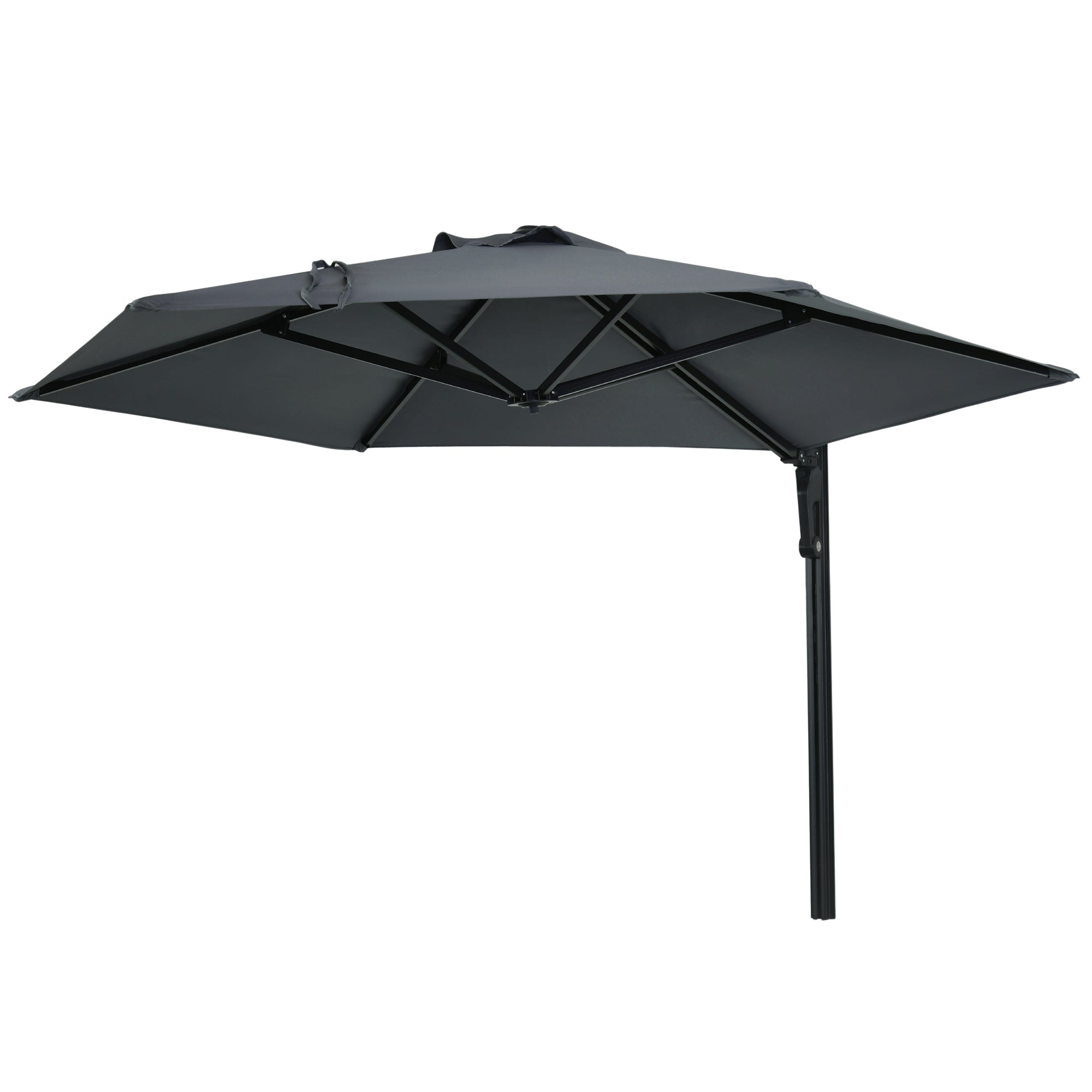 Wall Mounted Parasol, Hand to Push Outdoor Patio Umbrella with 180 Degree Rotatable Canopy for Porch, Deck, Garden, 250 cm, Dark Grey-0