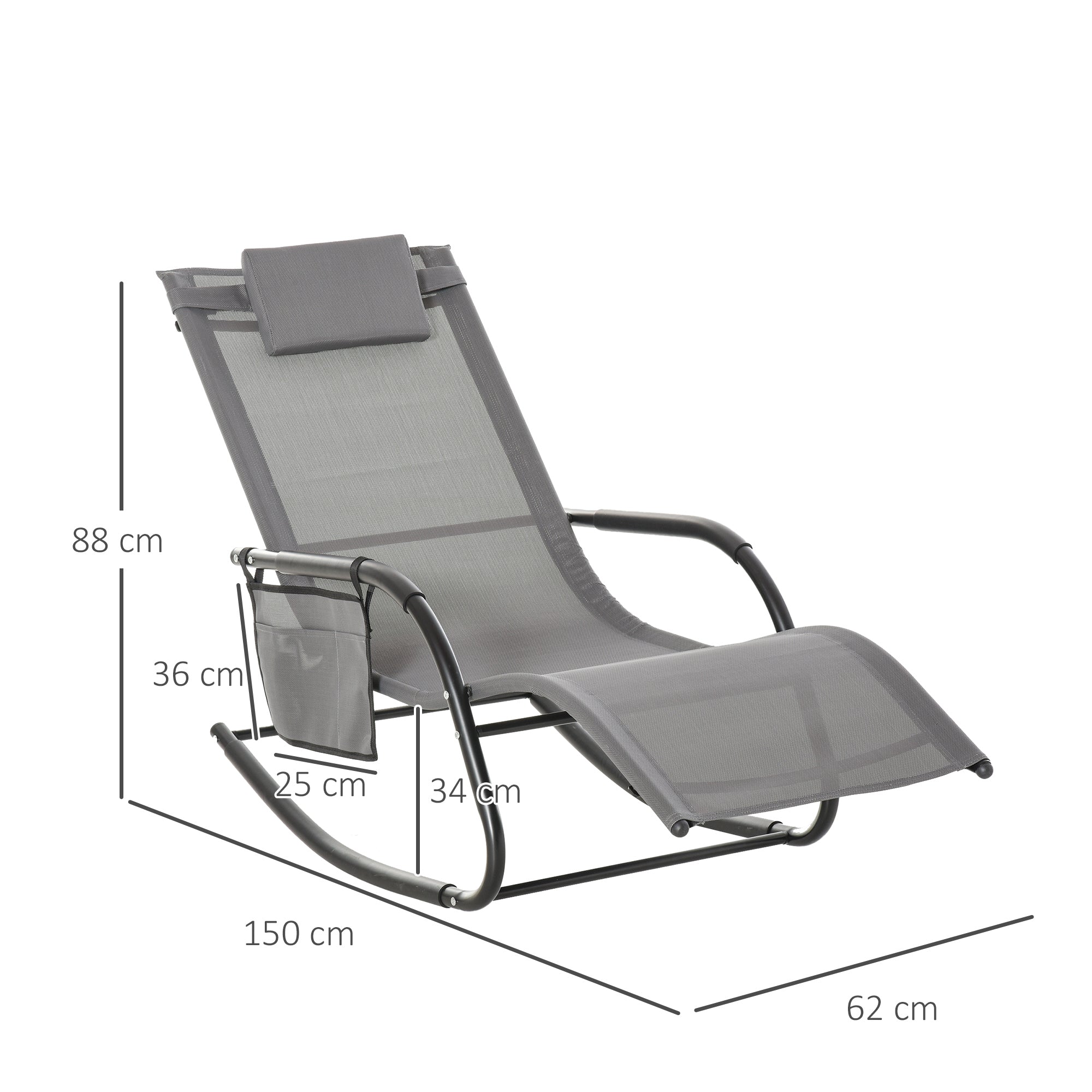 Breathable Mesh Rocking Chair Patio Rocker Lounge for Indoor & Outdoor Recliner Seat w/ Removable Headrest for Garden and Patio Grey-2