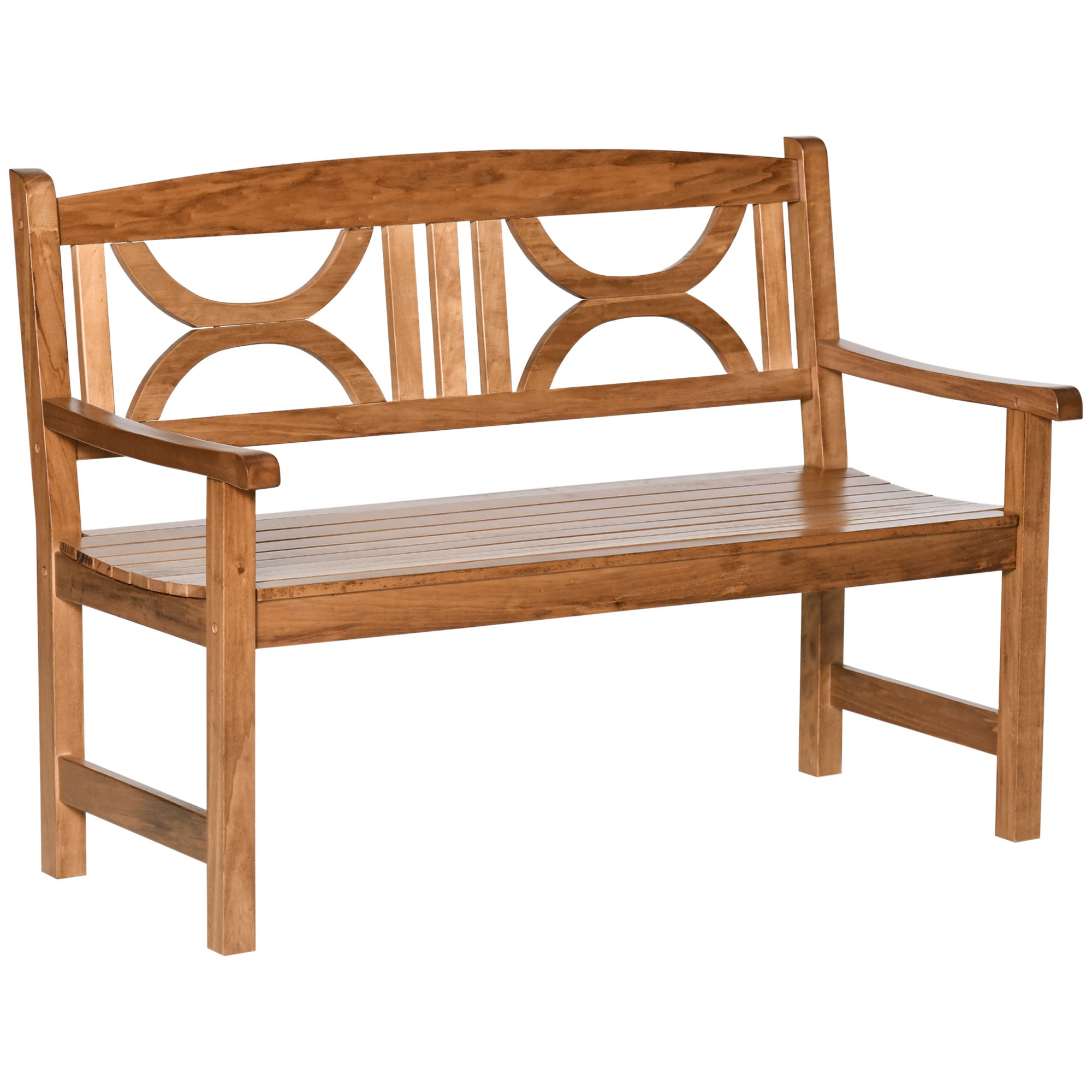 2-Seater Chair, Wooden Garden Bench, Outdoor Patio Loveseat for Yard, Lawn, Porch, Natural-0