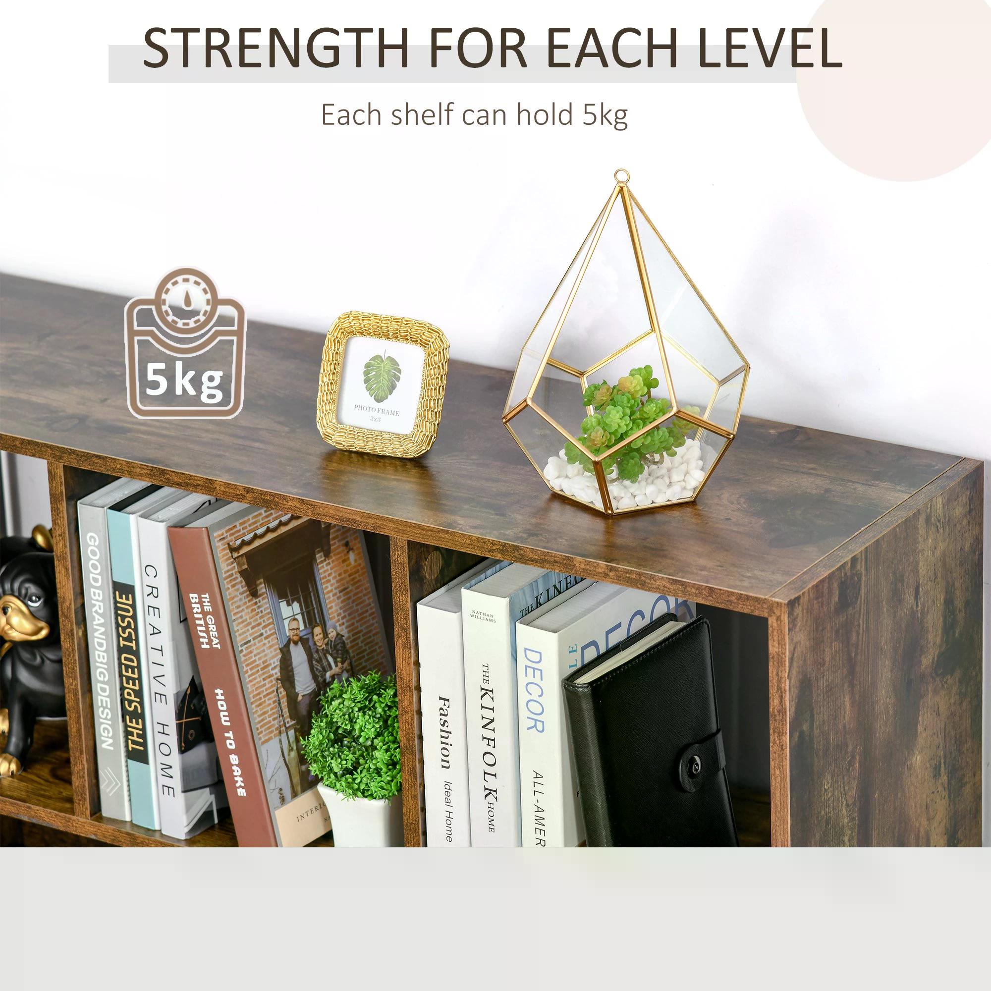 Storage Shelf 3-Tier Bookcase Display Rack Home Organizer for Home Office, Living Room, Playroom, Rustic Brown-4