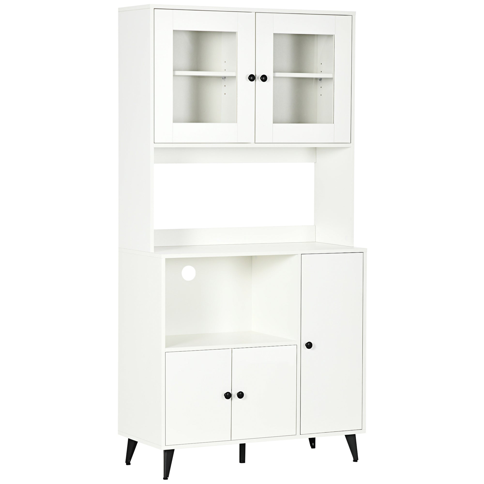 Freestanding Kitchen Cupboard, Modern Kitchen Storage Cabinet with Doors and Adjustable Shelves, 180cm, White-0