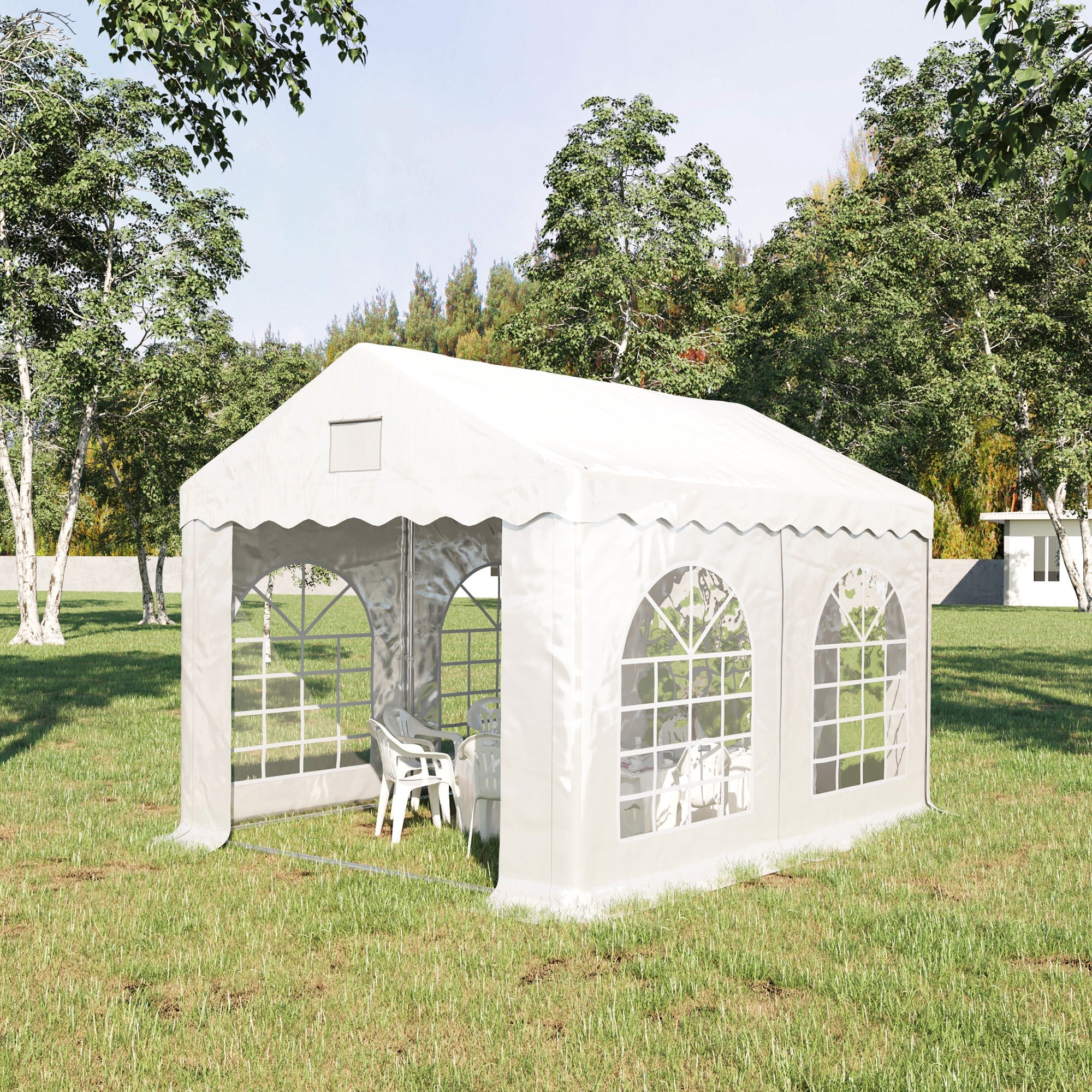 4 x 3 m Gazebo Canopy Party Tent with 4 Removable Side Walls and Windows for Outdoor Event, White-1