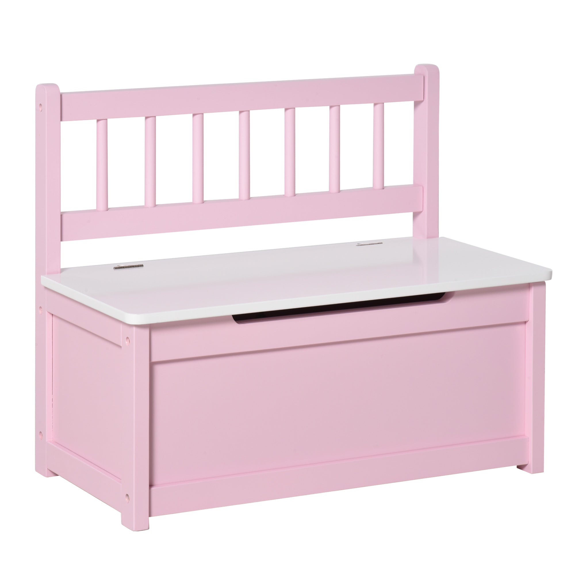 2-IN-1 Wooden Toy Box Kids Seat Bench Storage Chest Cabinet Organizer with Safety Pneumatic Rod 60 x 30 x 50cm Pink-0