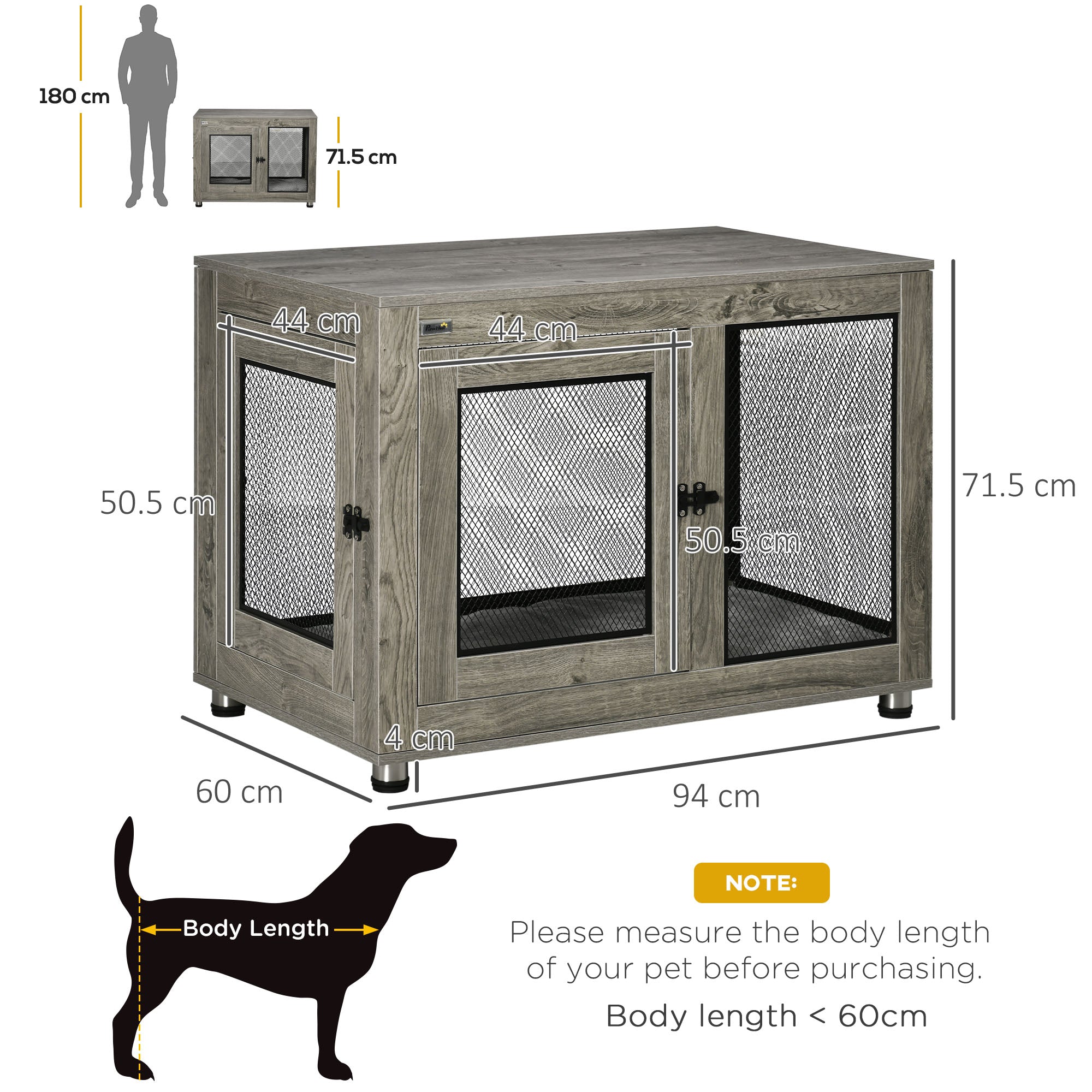 Two-In-One Dog Cage & Side Table, with Two Doors, Cushion, for Large Dogs-2