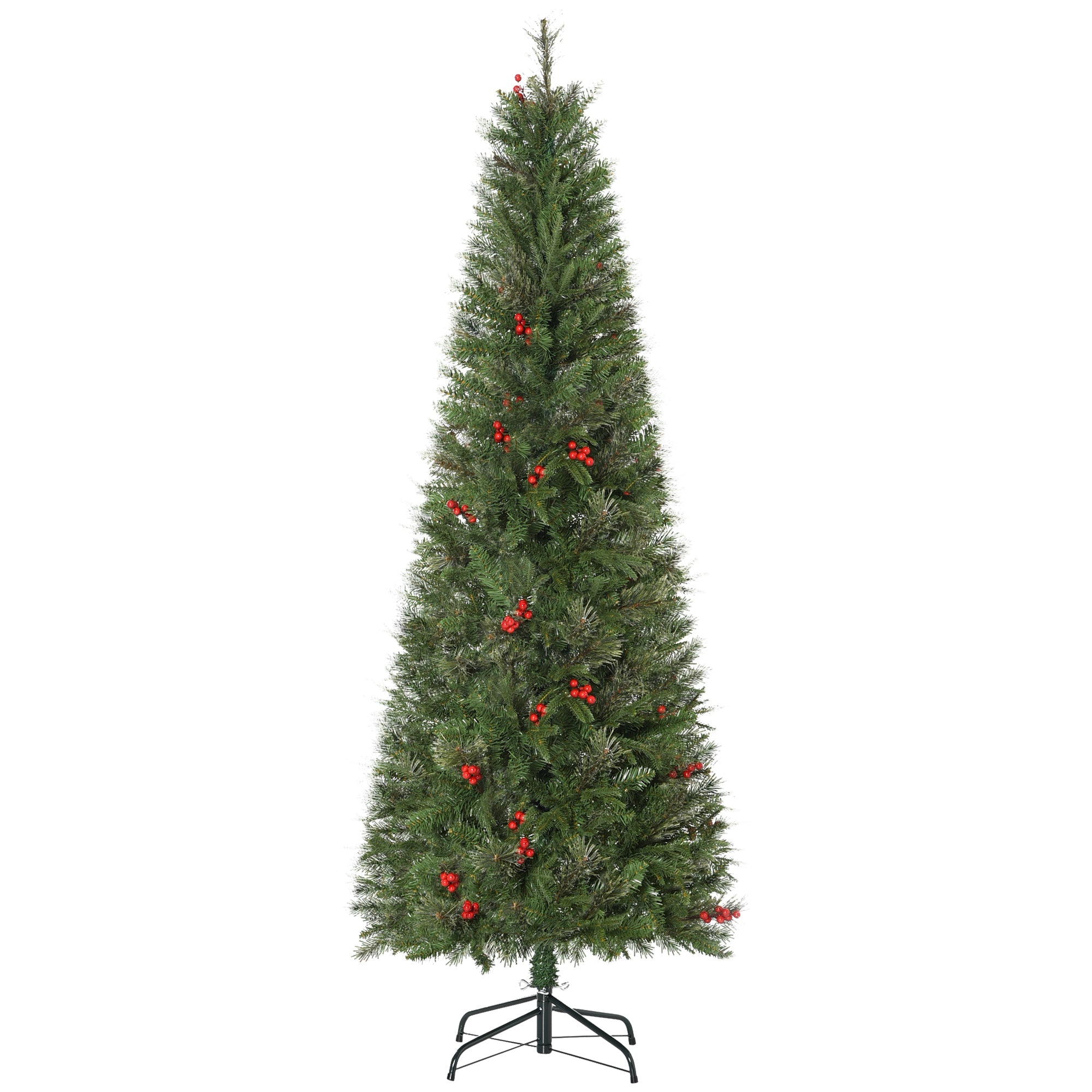 Pencil Artificial Christmas Tree with Realistic Branches, Red Berries, Auto Open, Green-0