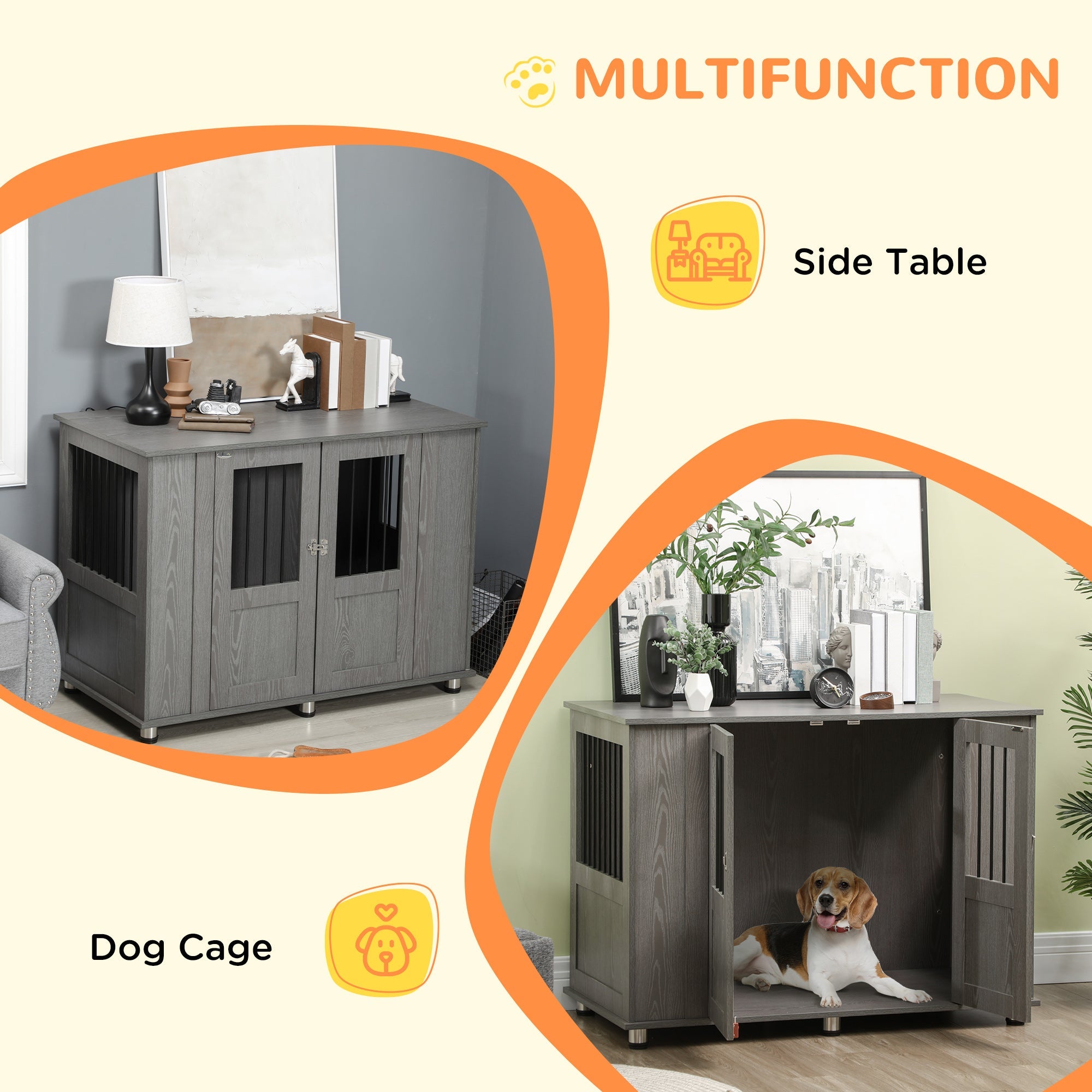 Dog Crate Furniture End Table, Pet Kennel for Extra Large Dogs with Magnetic Door Indoor Animal Cage, Grey, 116 x 60 x 87 cm-4