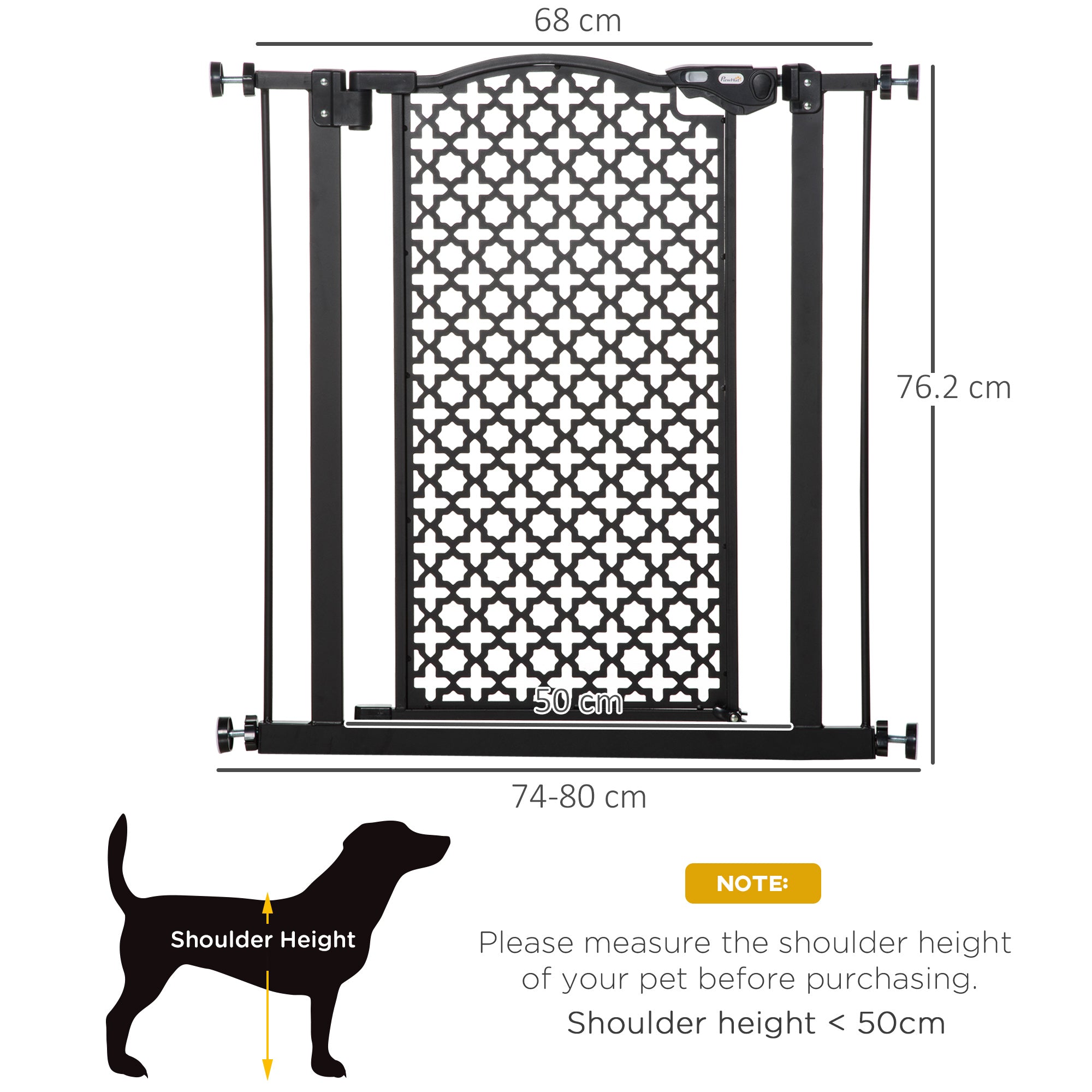 74-80 cm Pet Safety Gate Barrier Stair Pressure Fit with Auto Close and Double Locking for Doorways, Hallways, Black-2