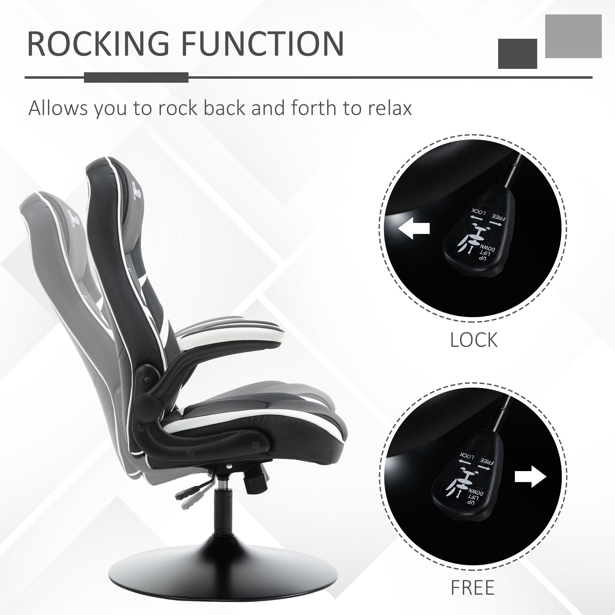 Gaming Chair Ergonomic Computer Chair Home Office Desk Swivel Chair w/ Adjustable Height Pedestal Base PVC Leather, Black & White-4