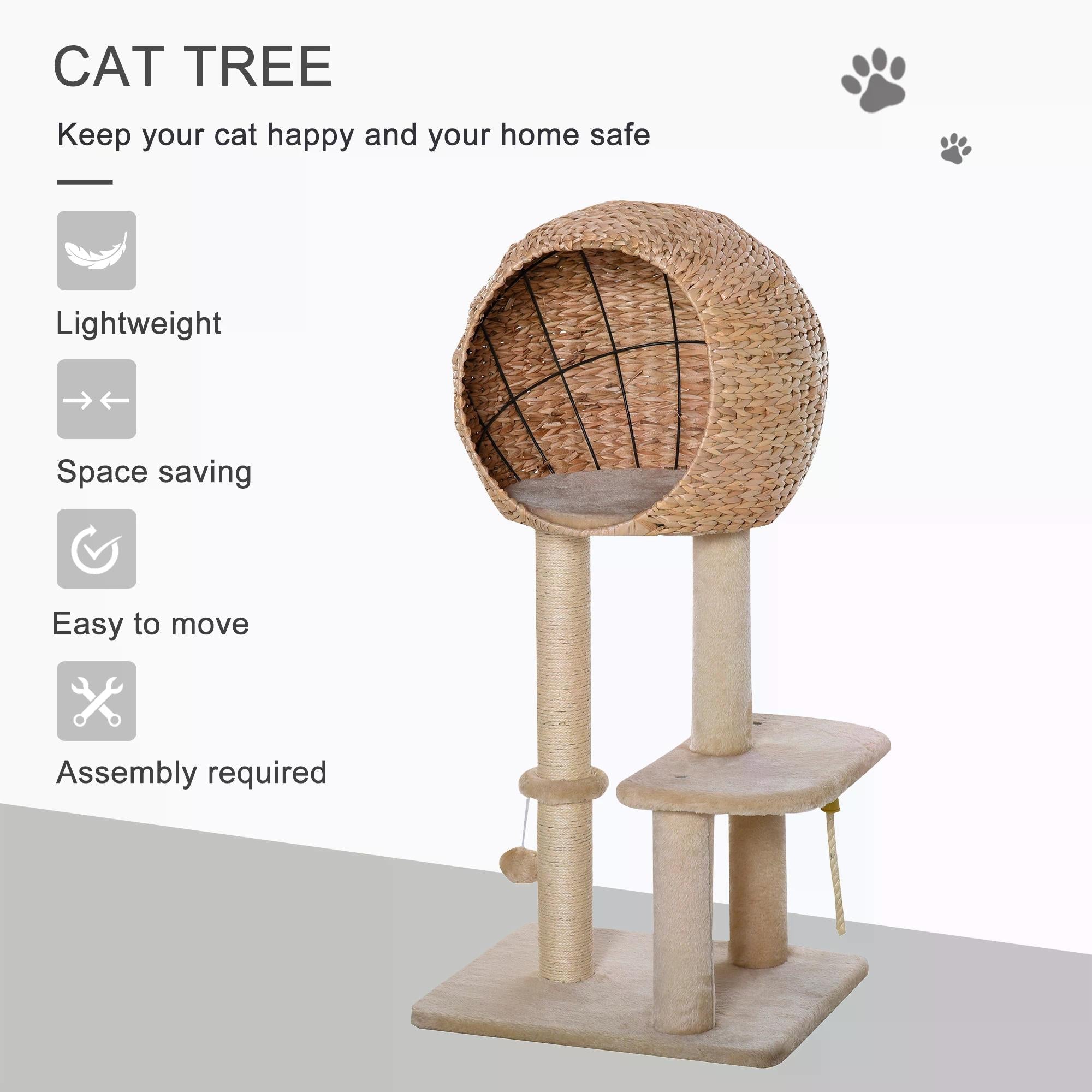 Cat tree Cat Tower 100cm Climbing Activity Center with Sisal Scratching Post Condo Perch Hanging Balls Teasing Rope Toy Cushion-3
