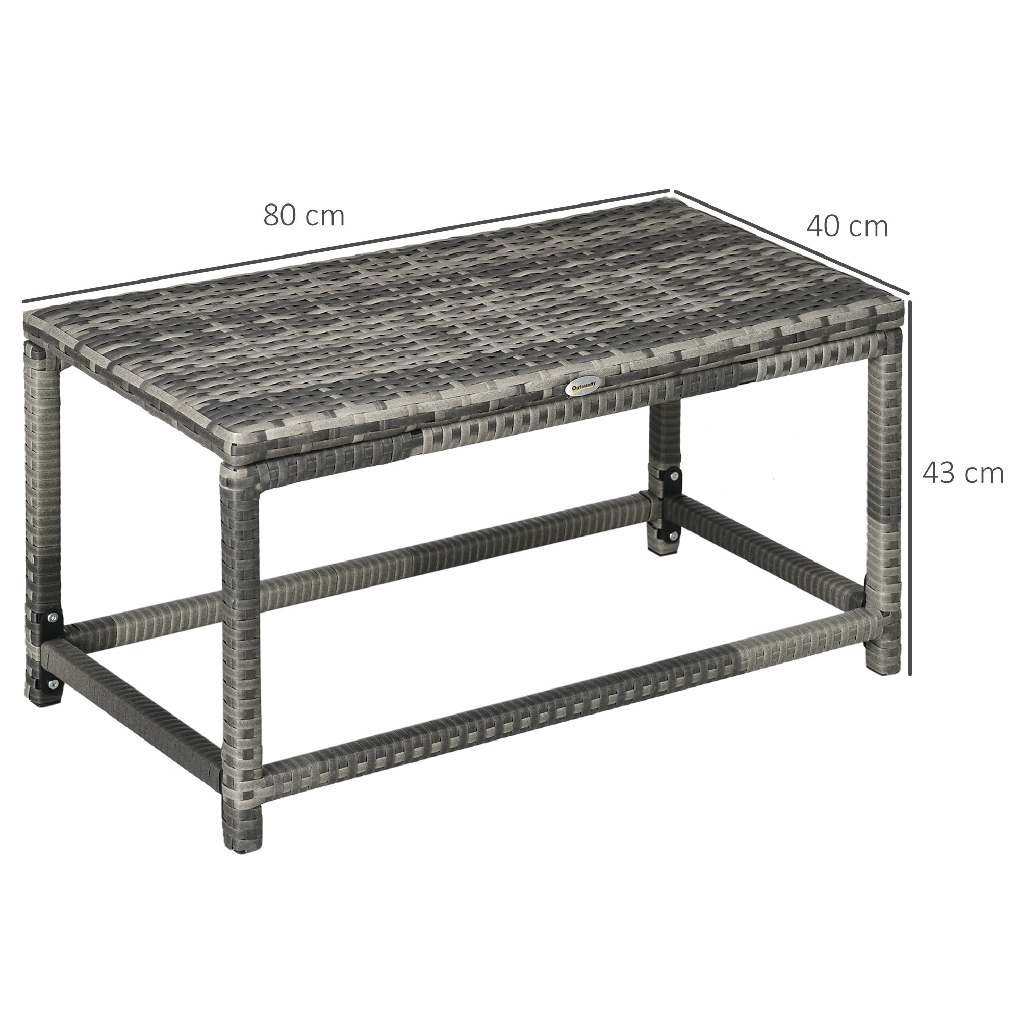 Outdoor Coffee Table, Garden PE Rattan Side Table with Plastic Board Under the Full Woven Table Top and X-Shape Support for Patio Mixed Grey-2