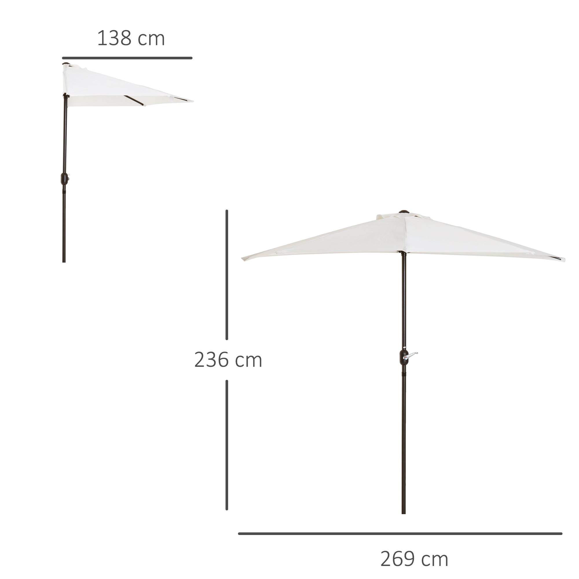 2.7m Balcony Half Parasol 5 Steel Ribs Construction Garden Outdoor Umbrella Cream White-2