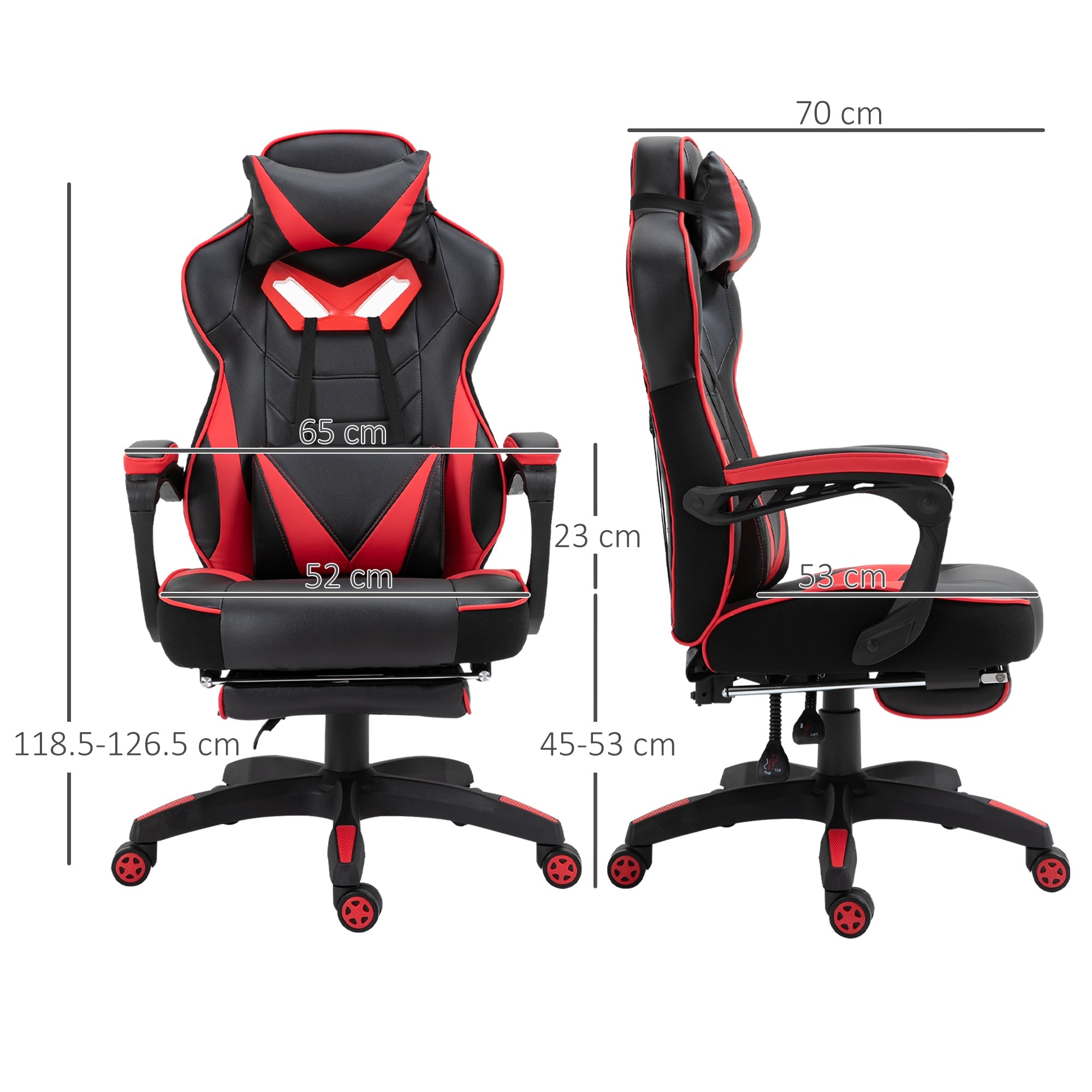 Ergonomic Racing Gaming Chair Office Desk Chair Adjustable Height Recliner with Wheels, Headrest, Lumbar Support, Retractable Footrest, Red-2