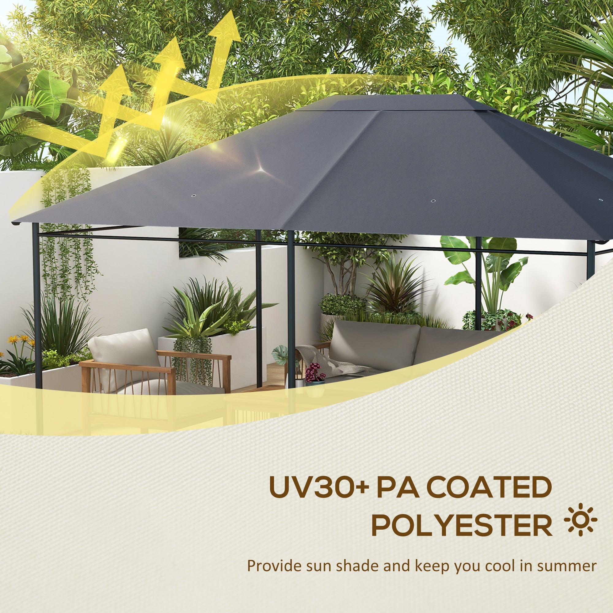 3 x 4m Gazebo Canopy Replacement Cover, Gazebo Roof Replacement (TOP COVER ONLY), Dark Grey-3