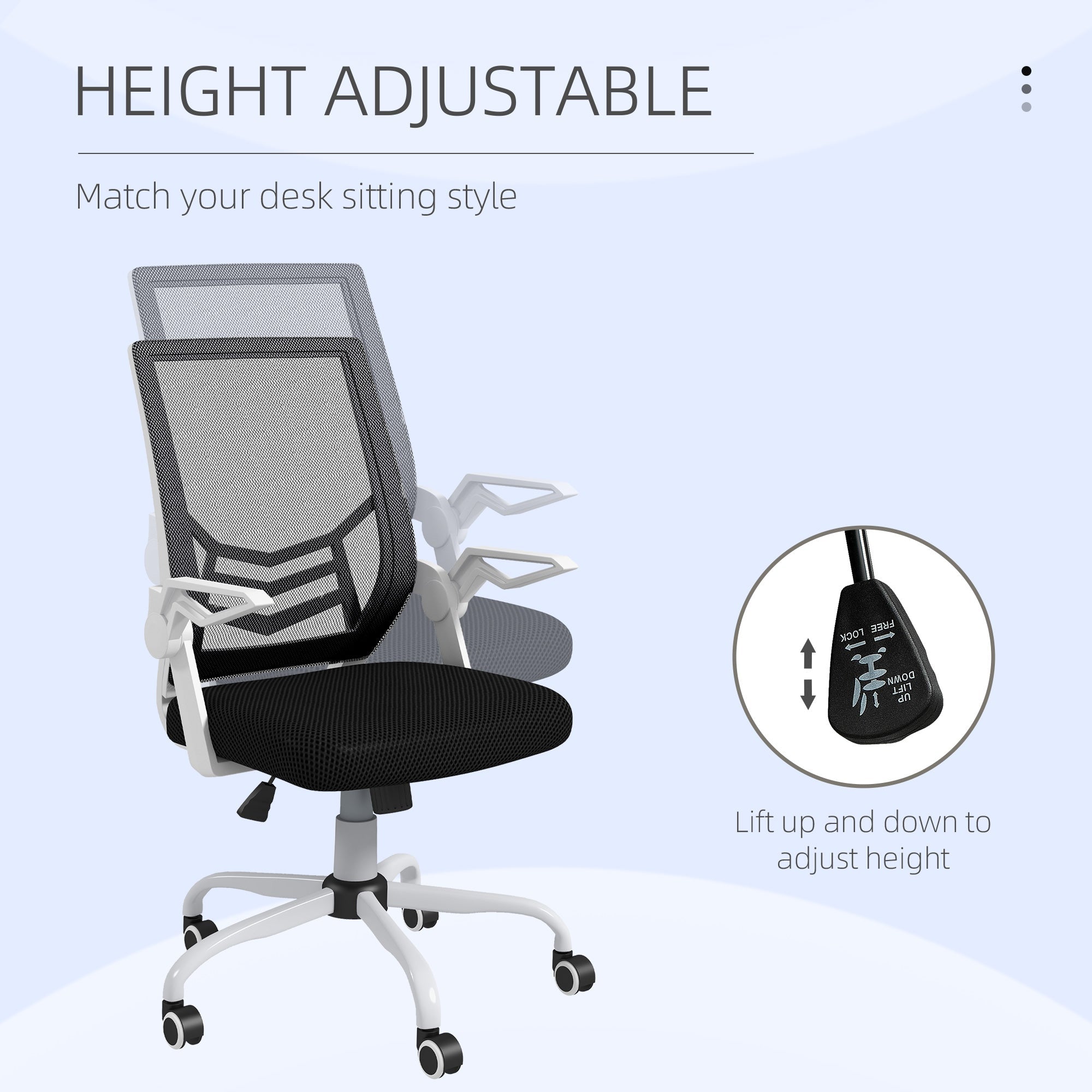Mesh Office Chair, Computer Desk Chair with Flip-up Armrests, Lumbar Back Support and Swivel Wheels, Black-3