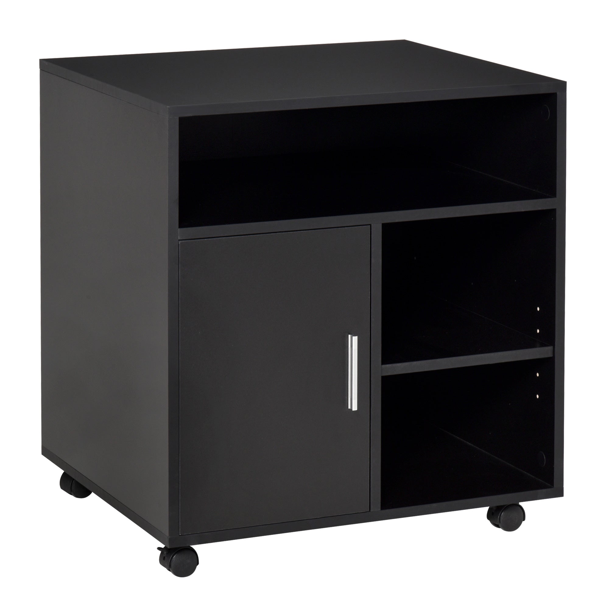 Multi-Storage Printer Stand Unit Office Desk Side Mobile Storage w/ Wheels Modern Style 60L x 50W x 65.5H cm - Black-0
