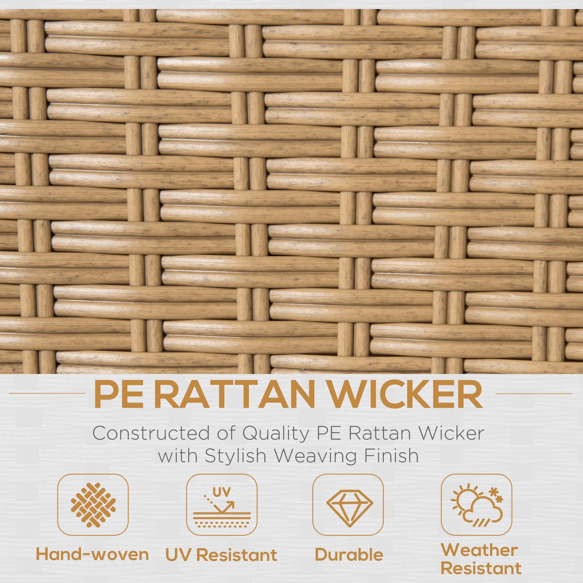 5-Seater Garden PE Rattan Sofa Set, Patio Wicker Aluminium Frame Conversation w/ Wood Grain Plastic Table, Khaki-3