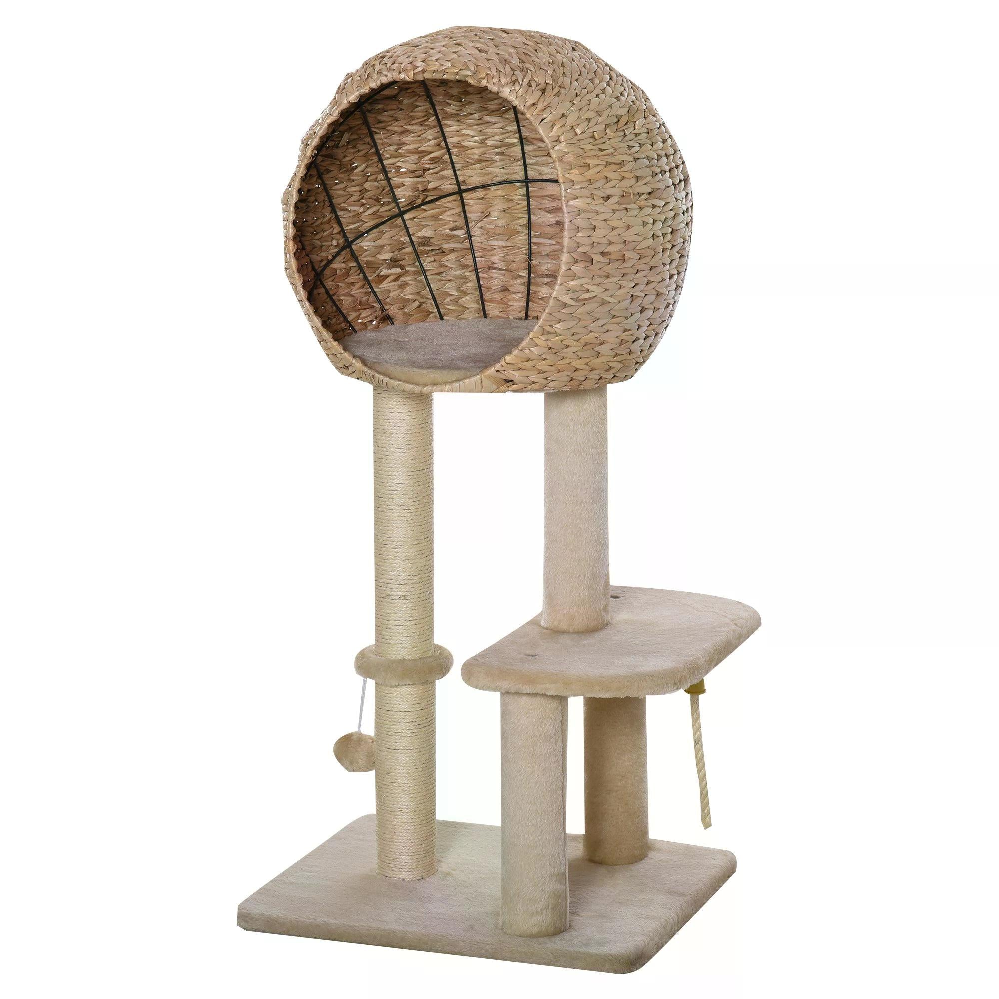 Cat tree Cat Tower 100cm Climbing Activity Center with Sisal Scratching Post Condo Perch Hanging Balls Teasing Rope Toy Cushion-0