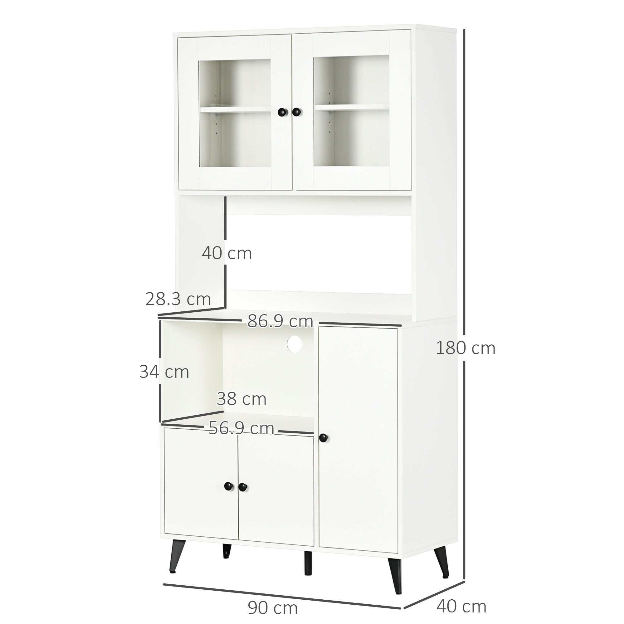 Freestanding Kitchen Cupboard, Modern Kitchen Storage Cabinet with Doors and Adjustable Shelves, 180cm, White-2