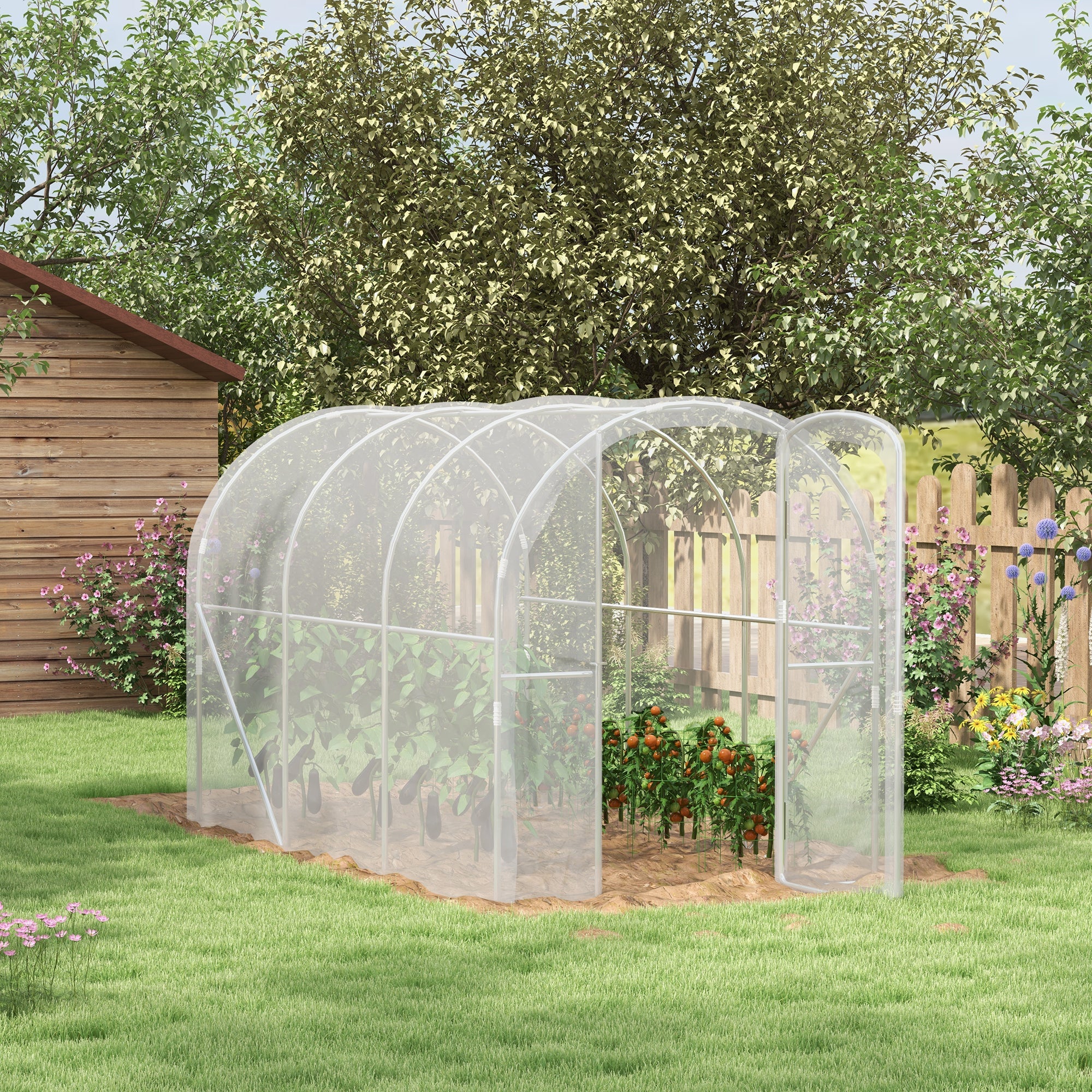 Polytunnel Greenhouse Walk-in Grow House with PE Cover, Door and Galvanised Steel Frame, 3 x 2 x 2m, Clear-1