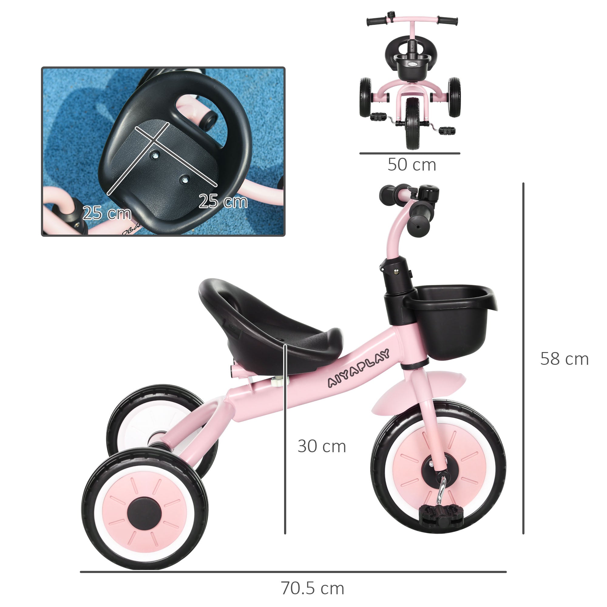 Kids Trike, Tricycle, with Adjustable Seat, Basket, Bell, for Ages 2-5 Years - Pink-2