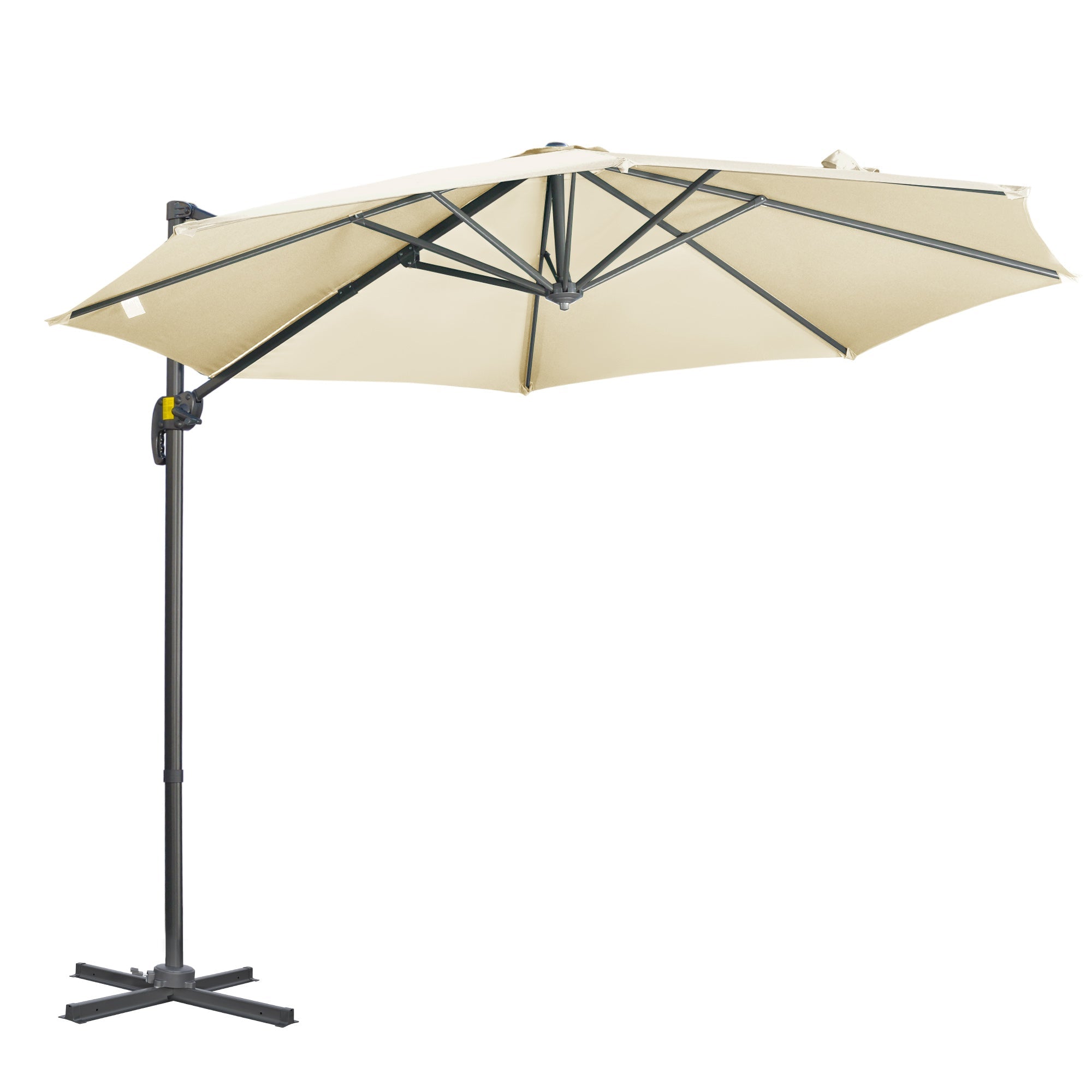 3 x 3(m) Cantilever Parasol with Cross Base, Garden Umbrella with 360° Rotation, Crank Handle and Tilt for Outdoor, Patio, Cream White-0