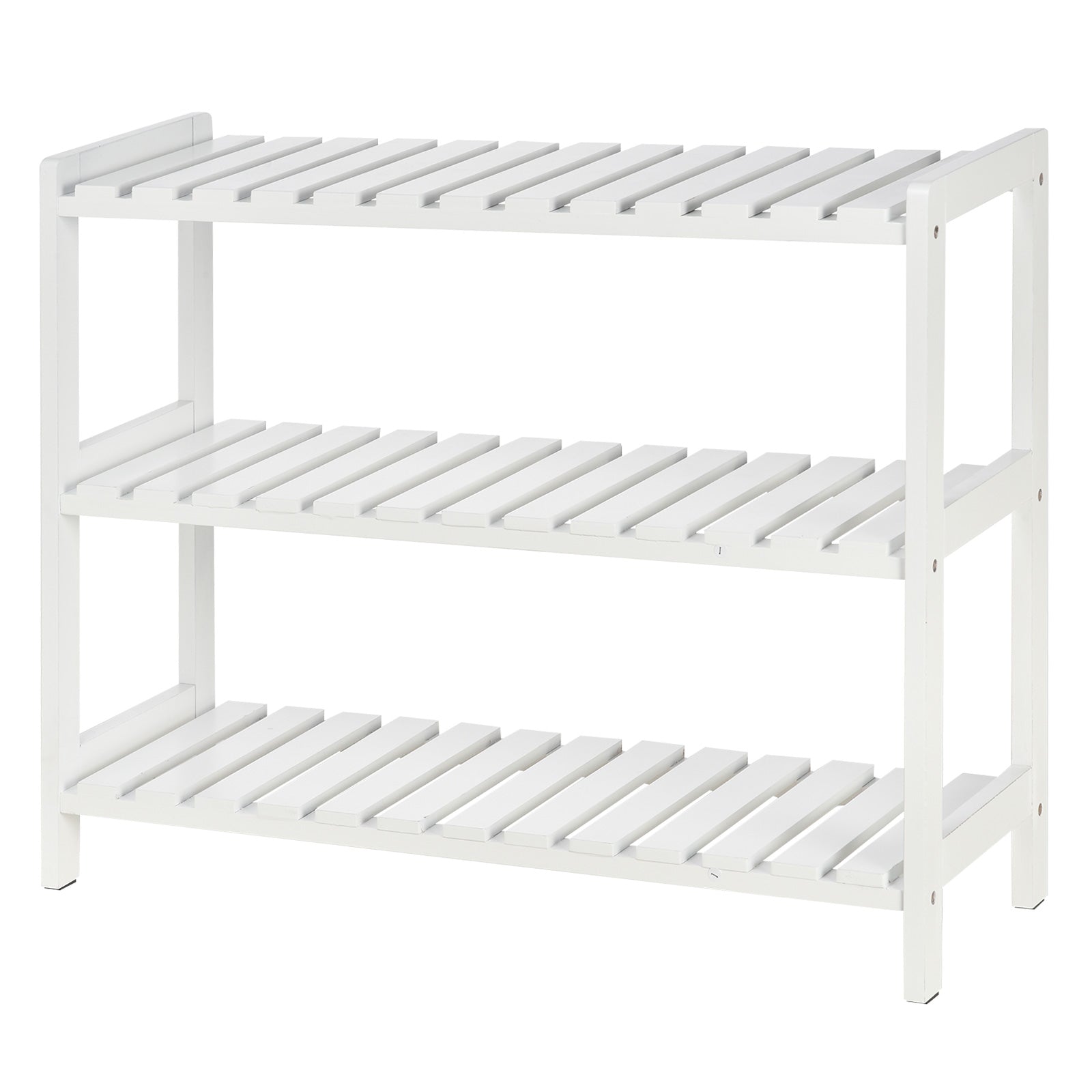 3-Tier Shoe Rack Wood Frame Slatted Shelves Spacious Open Hygienic Storage Home Hallway Furniture Family Guests 70L x 26W x 57.5H cm - White-0