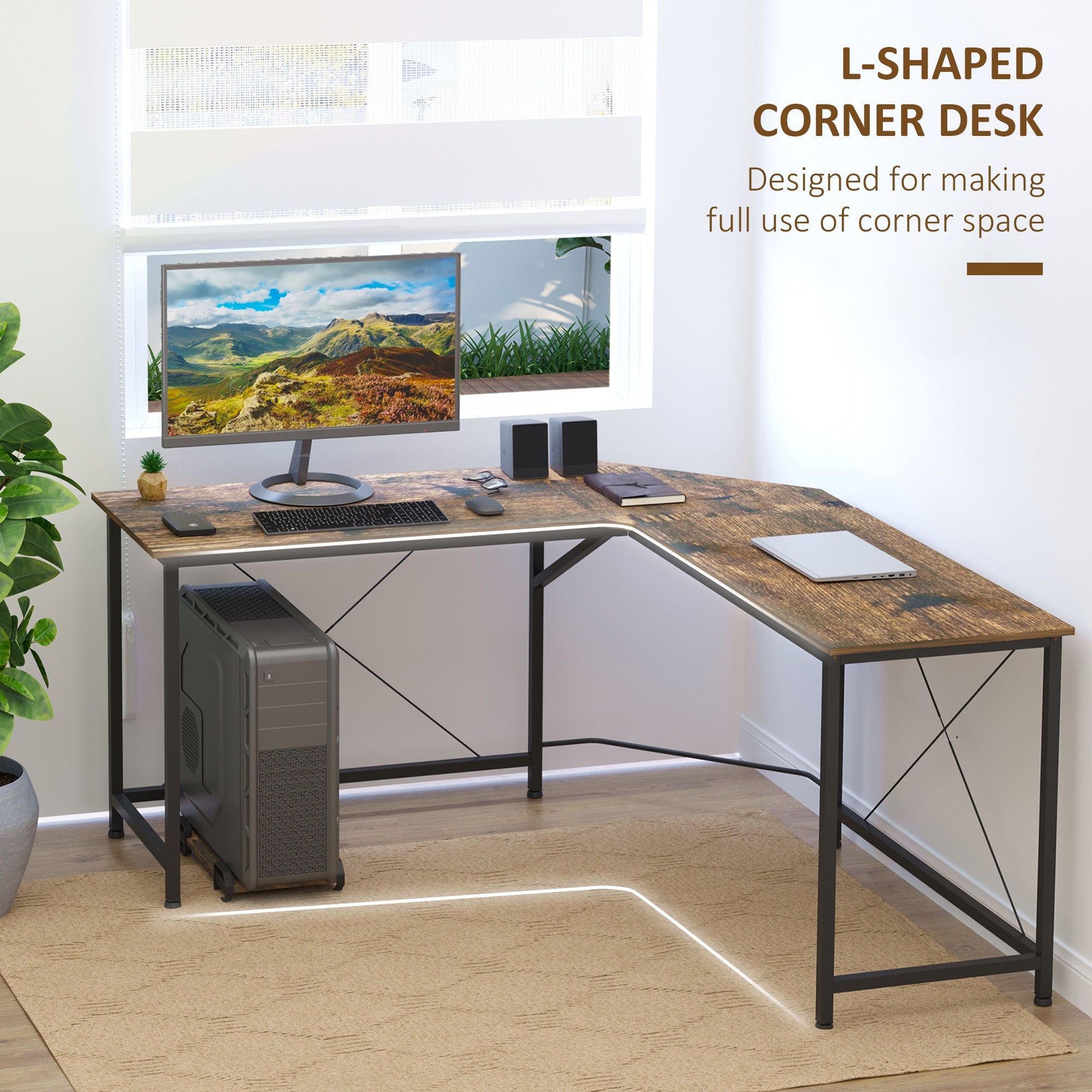 Corner Gaming Desk L-Shape Computer PC Workstation Home Office Study Three Worktop Writing Table 150 x 150 x 75 cm-3