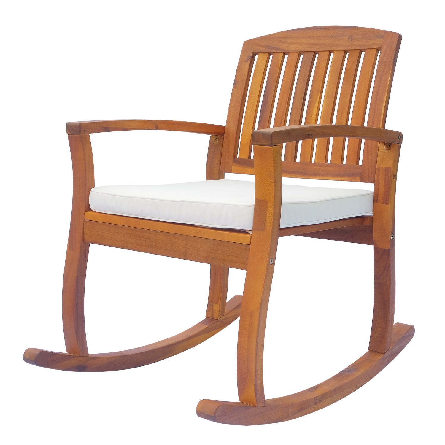 Garden Acacia Wood Rocking Chair Deck Indoor Outdoor Porch Seat Rocker with Cushion-0