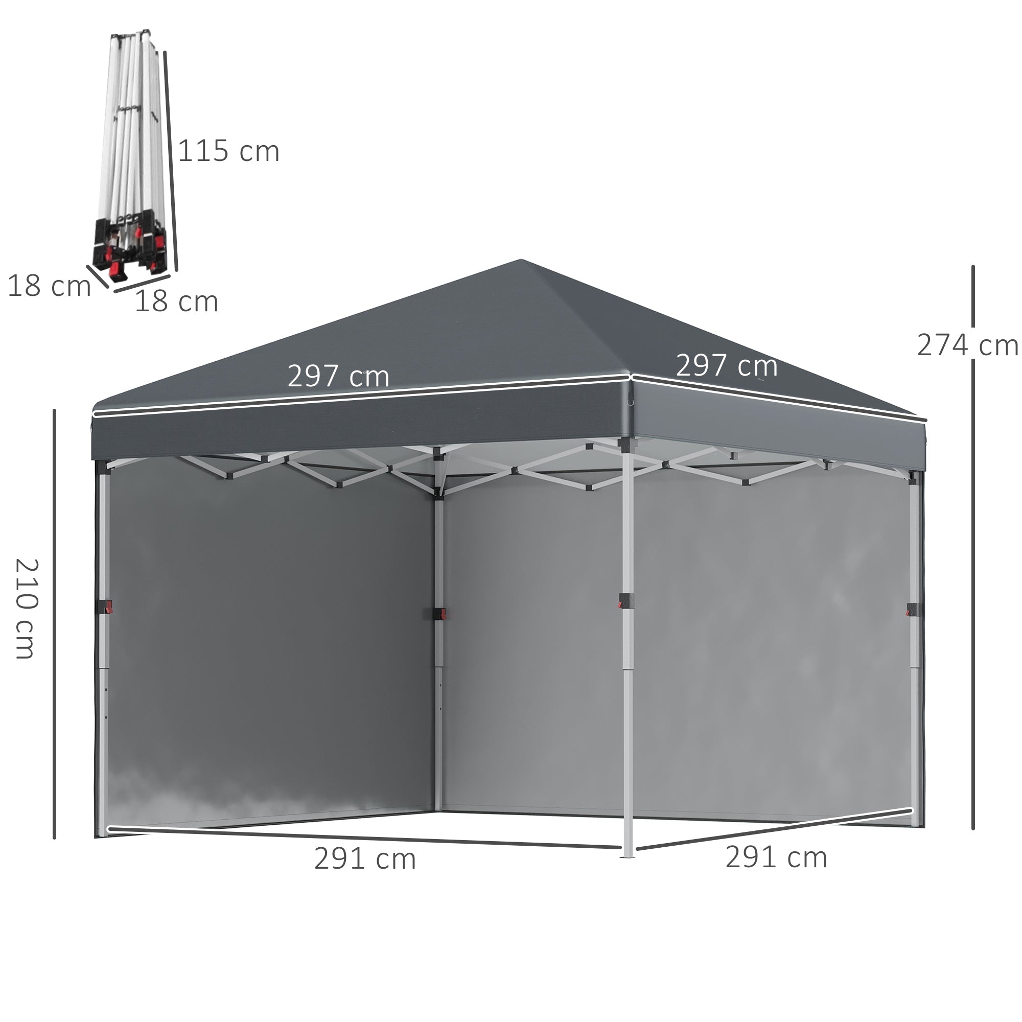 3 x 3 (M) Pop Up Gazebo with 2 Sidewalls, Leg Weight Bags and Carry Bag, Height Adjustable Party Tent Event Shelter for Garden, Dark Grey-2