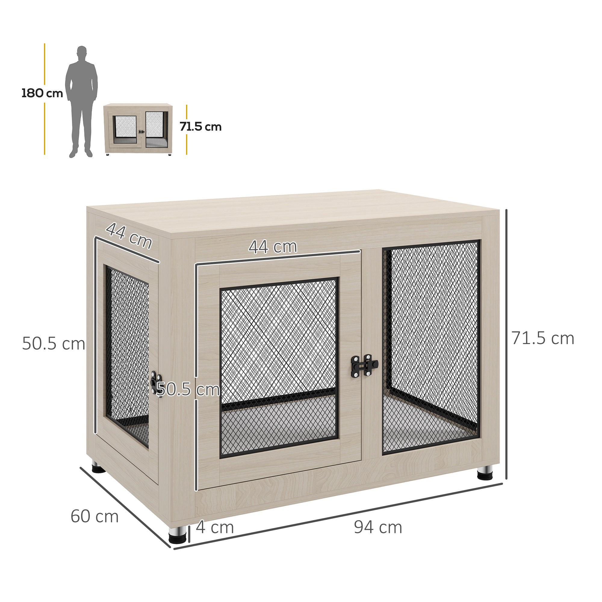 2-in-1 Dog Cage & Side Table, with Two Doors, Cushion, for Large Dogs-2