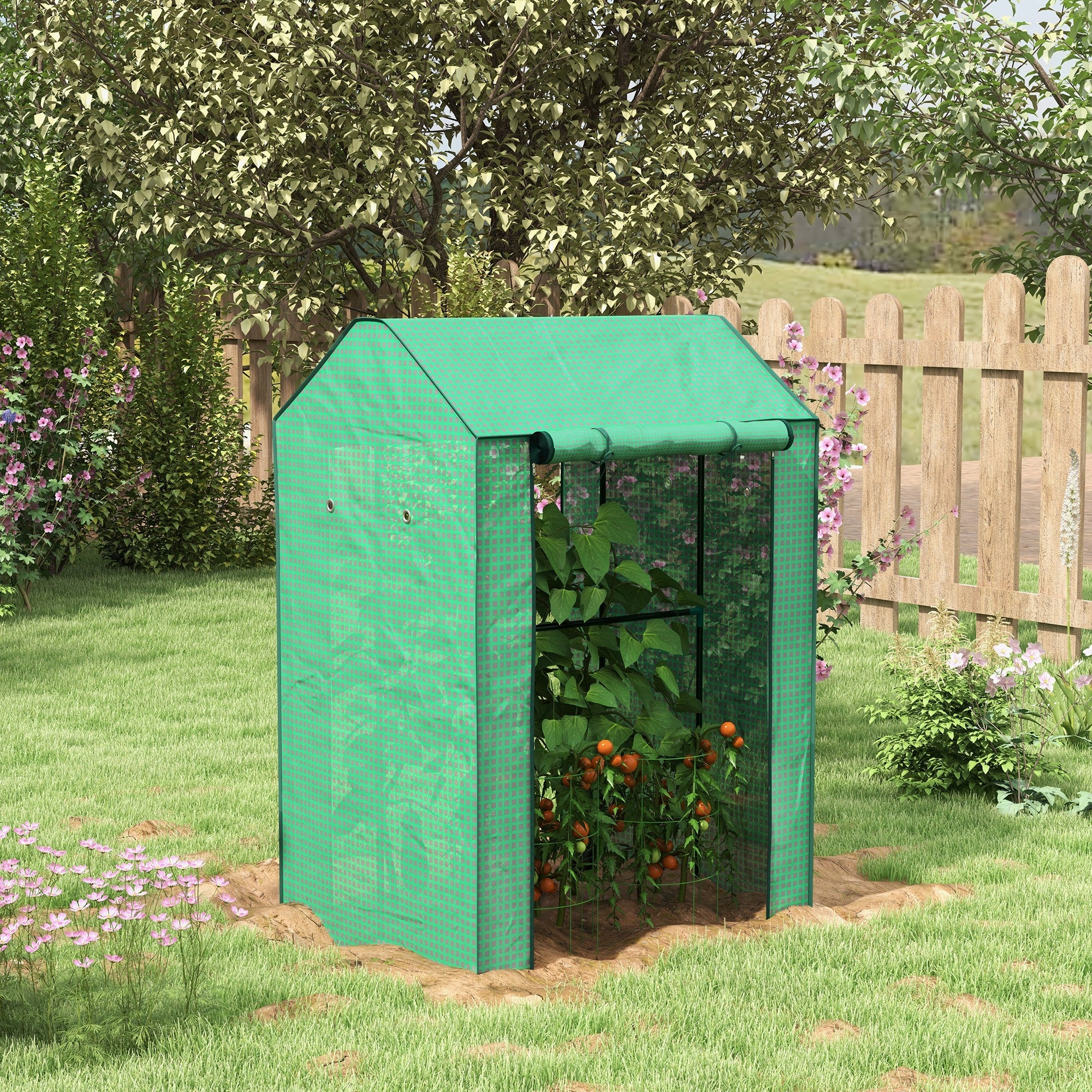 2-Room Green House, Mini Greenhouse with 2 Roll-up Doors, Vent Holes and Reinforced Cover, 100 x 80 x 150cm-1