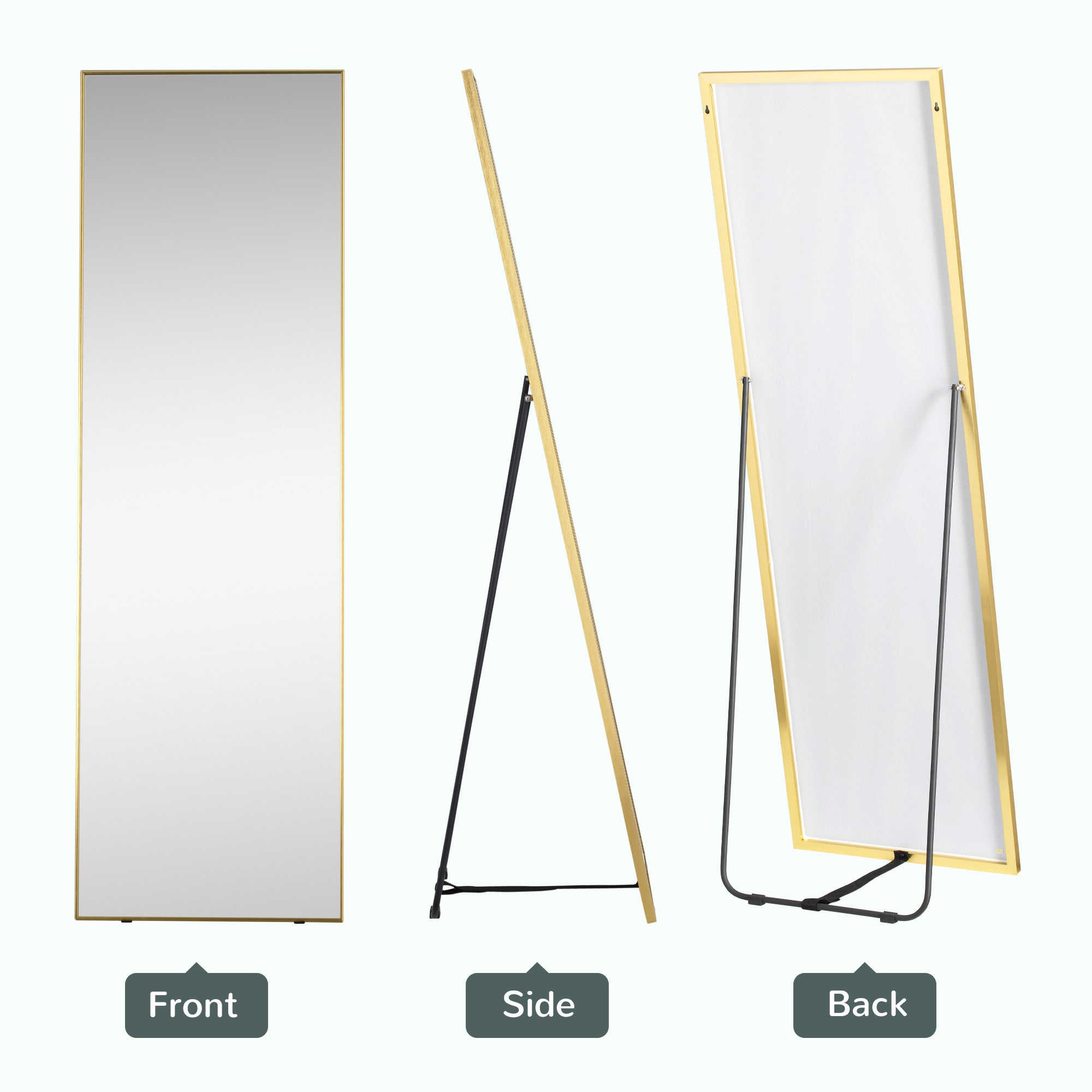 Full Length Mirror Wall-Mounted, 160 x 50 cm Freestanding Rectangle Dressing Mirror for Bedroom, Living Room, Gold Frame-3